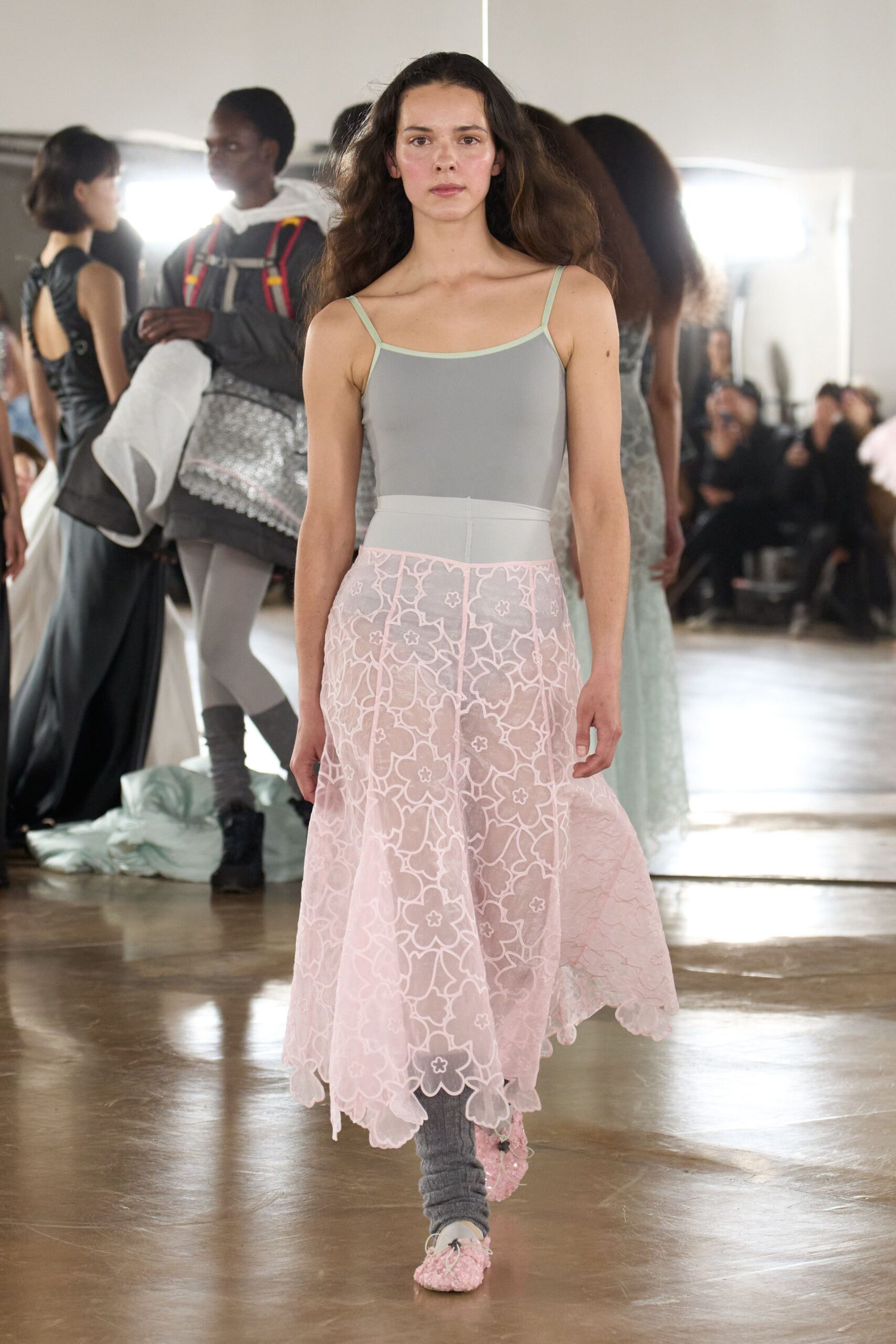pink lace fitted pleated midi skirt