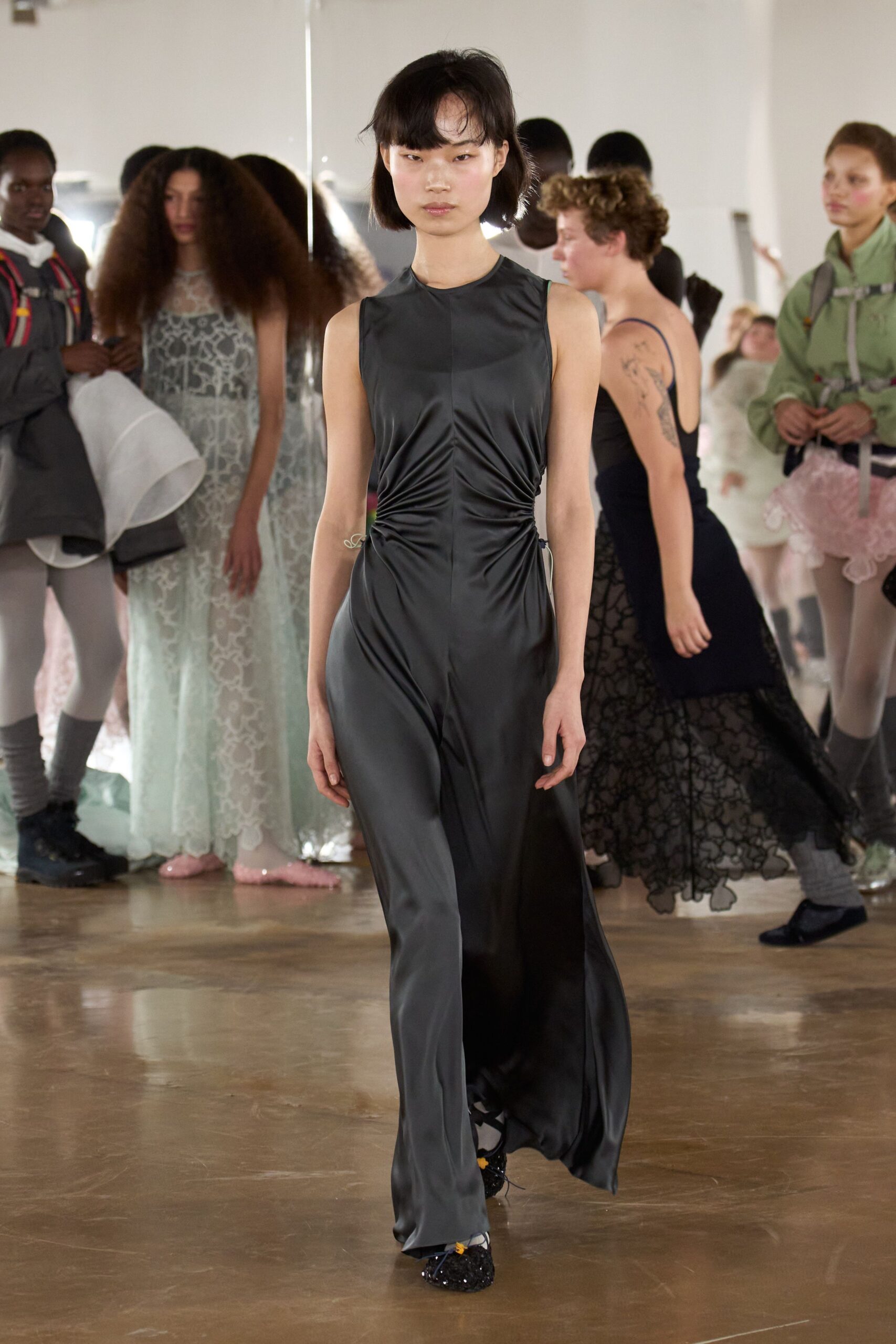 black silk sleeveless dress