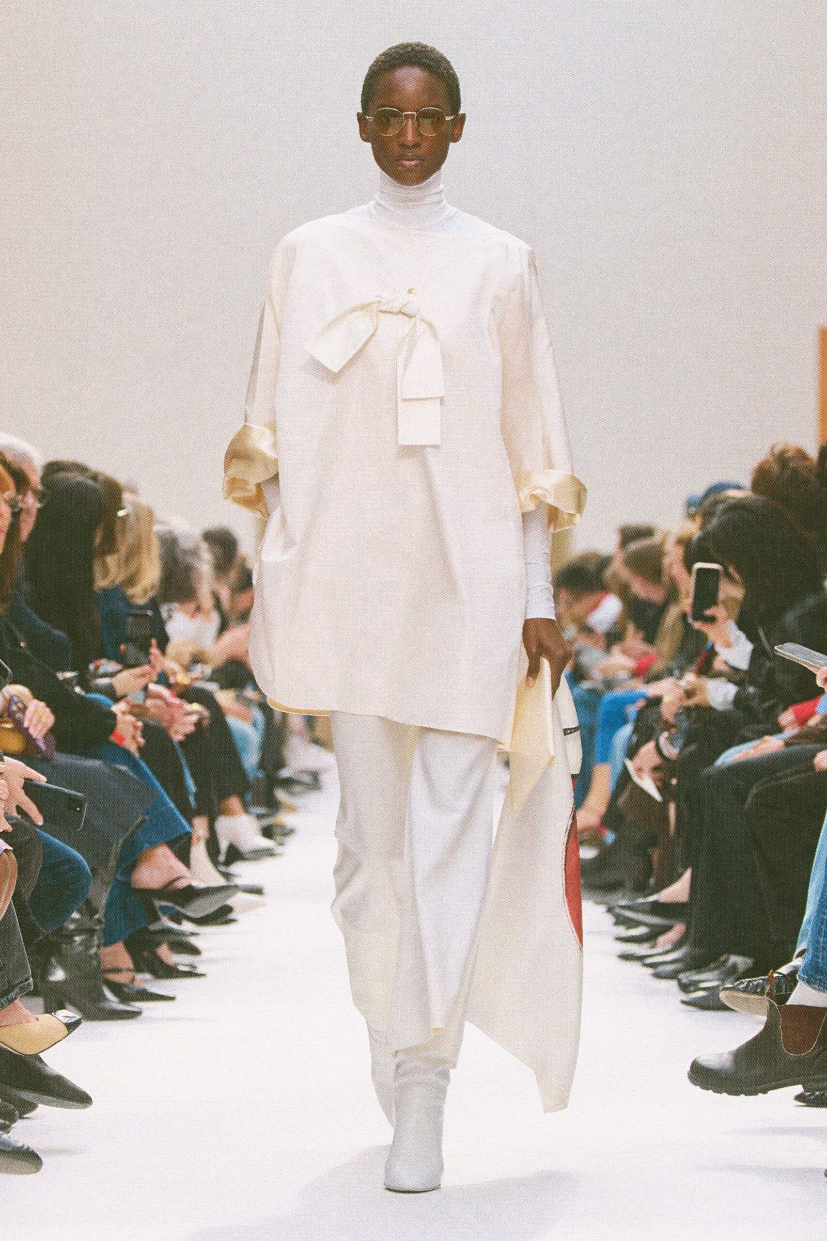 white cotton long-sleeve collared oversized layered top