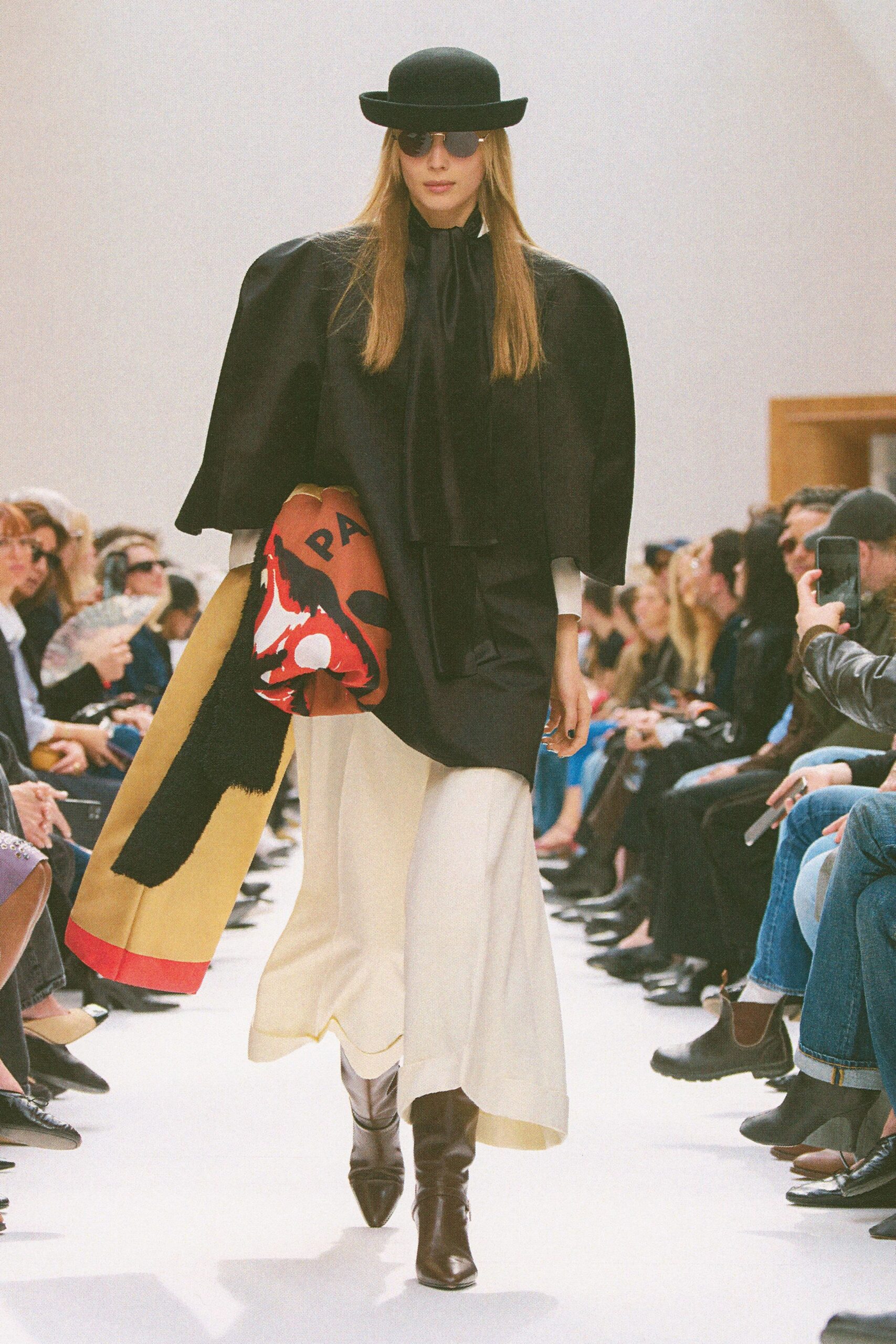 black wool long-sleeve relaxed cape