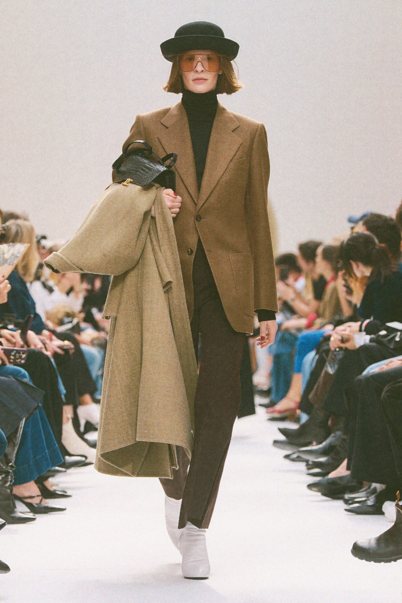 brown wool tailored straight-leg pants