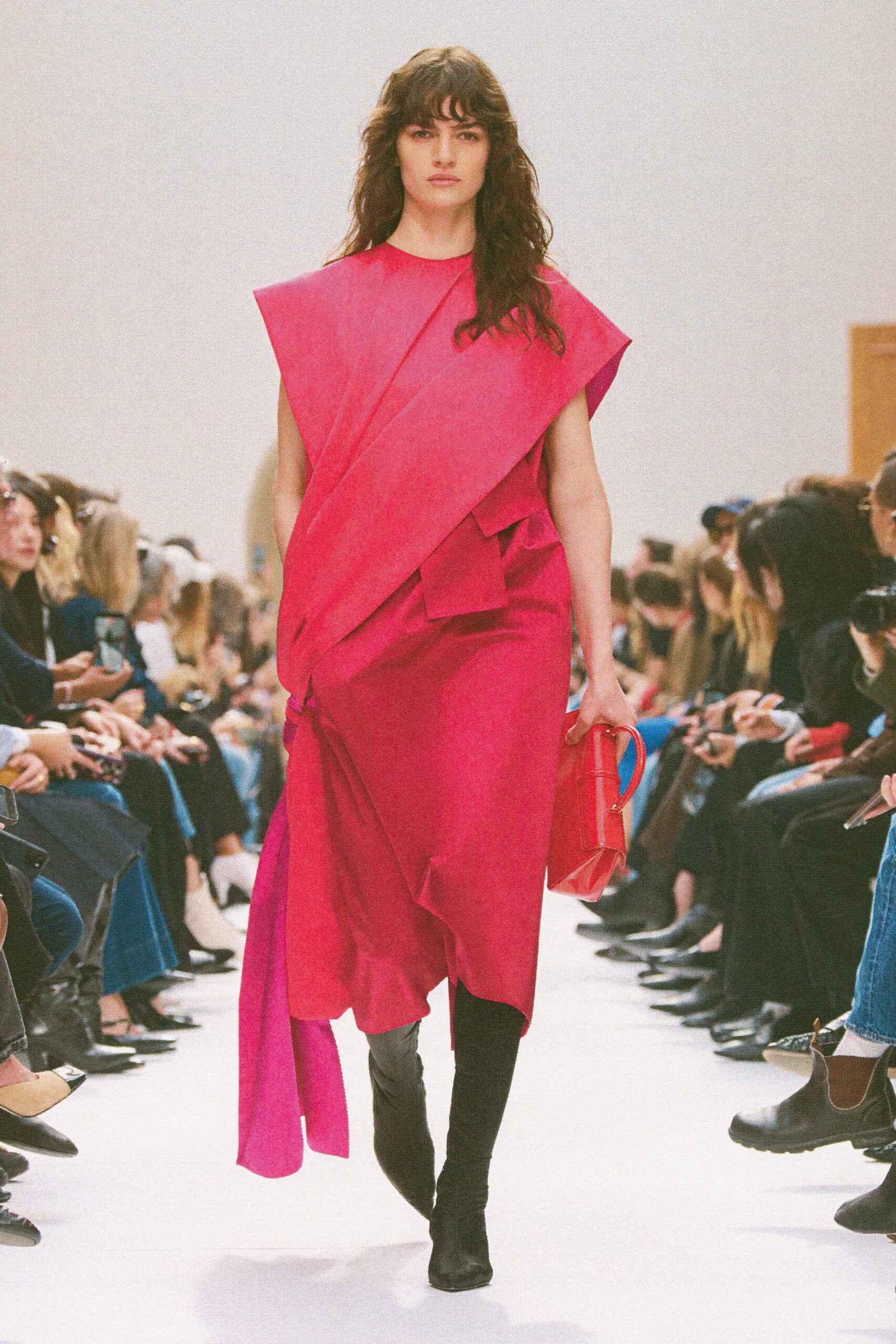 pink silk sleeveless relaxed draped midi dress