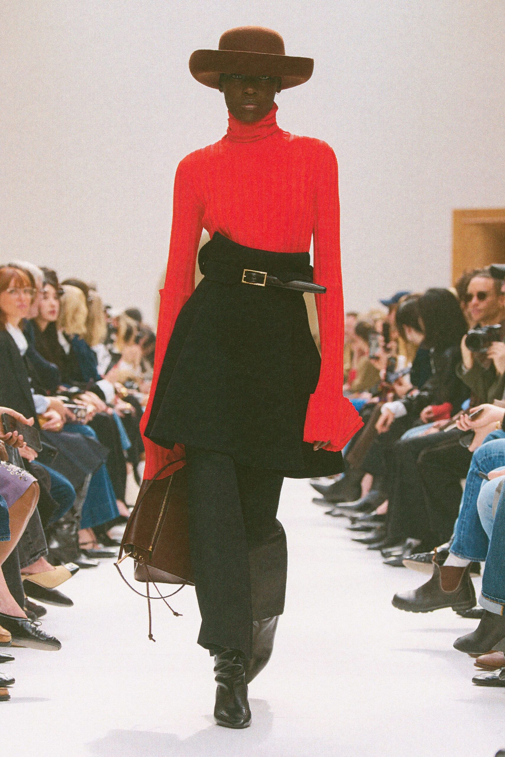 red wool long-sleeve turtleneck fitted top