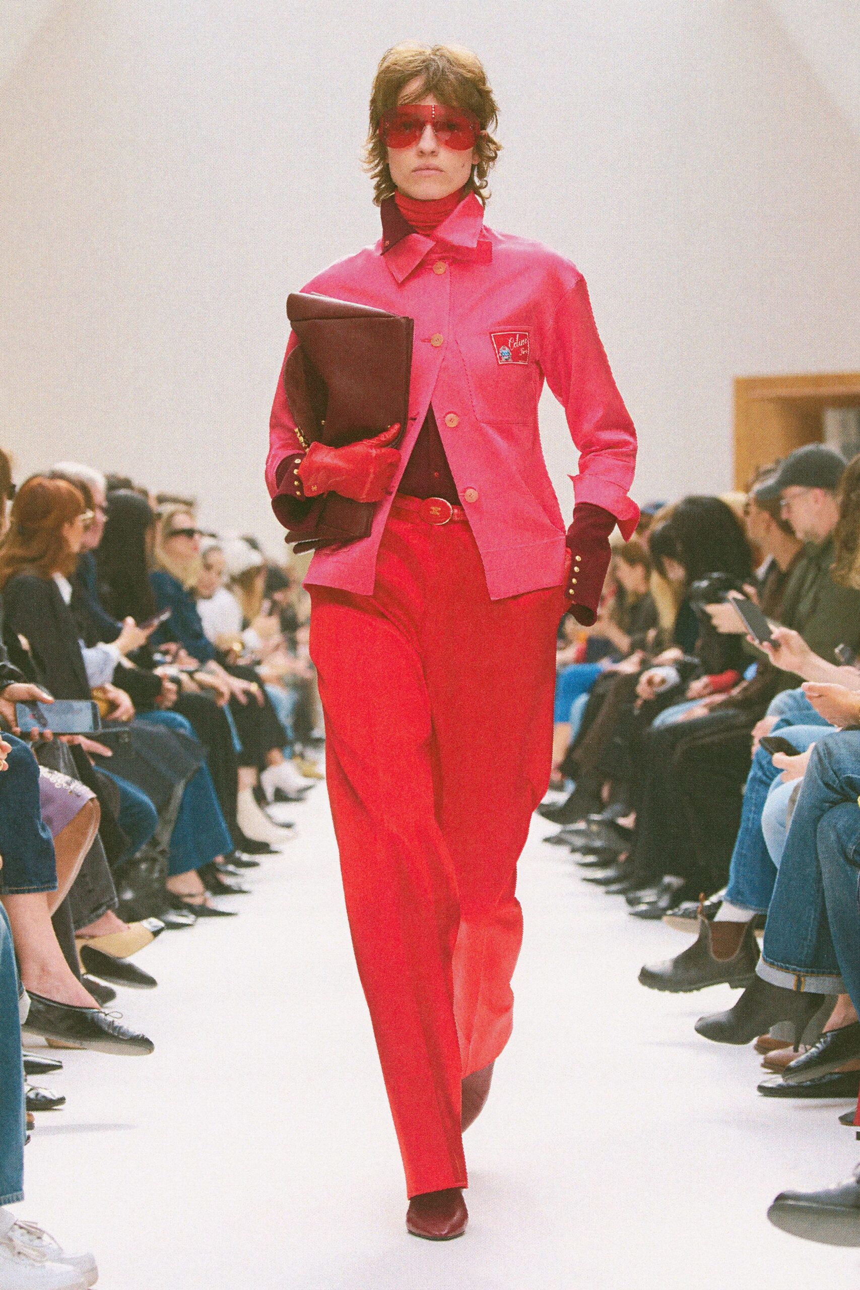 pink long-sleeve collared fitted jacket