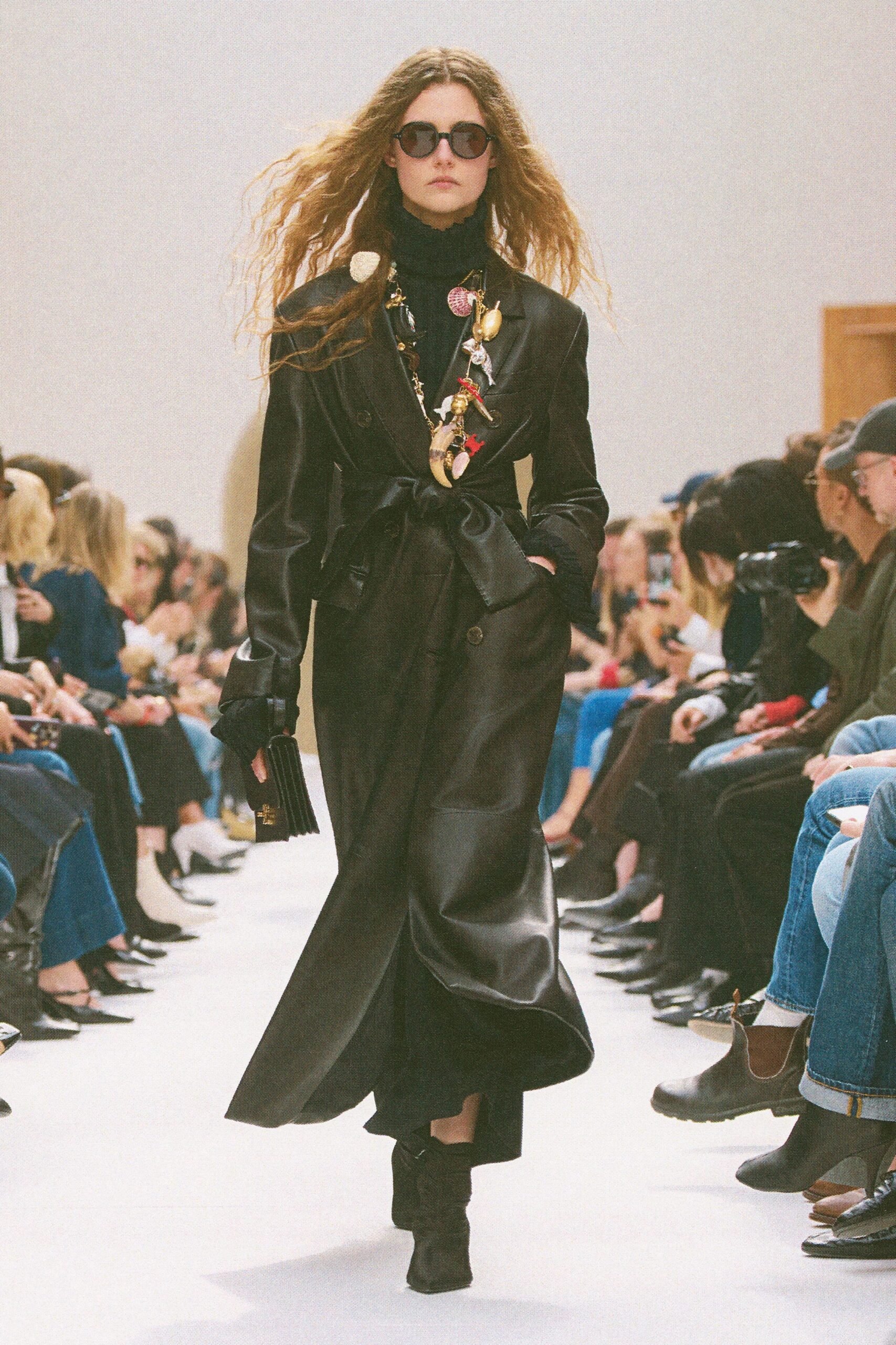 black leather long-sleeve collared fitted belted maxi coat