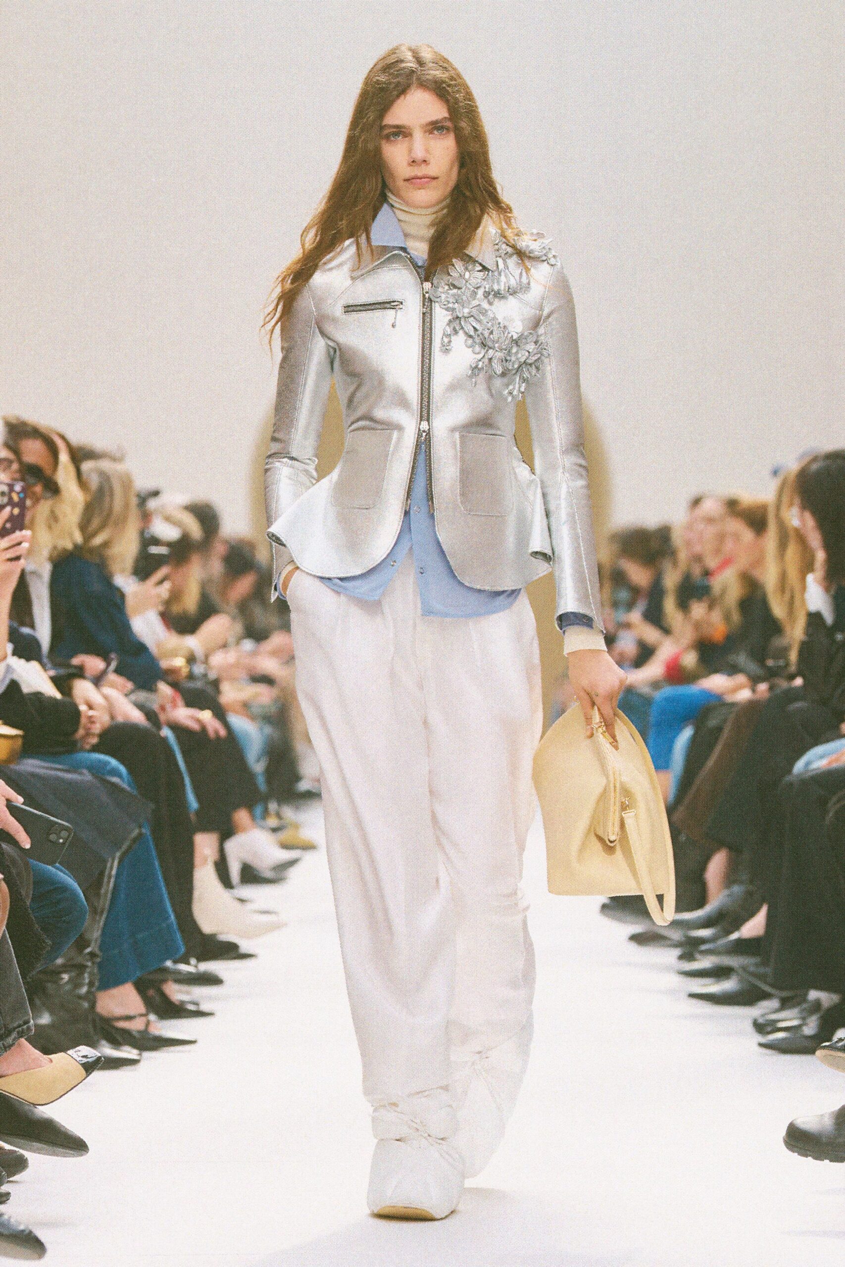 gray metallic long-sleeve collared tailored embroidered jacket