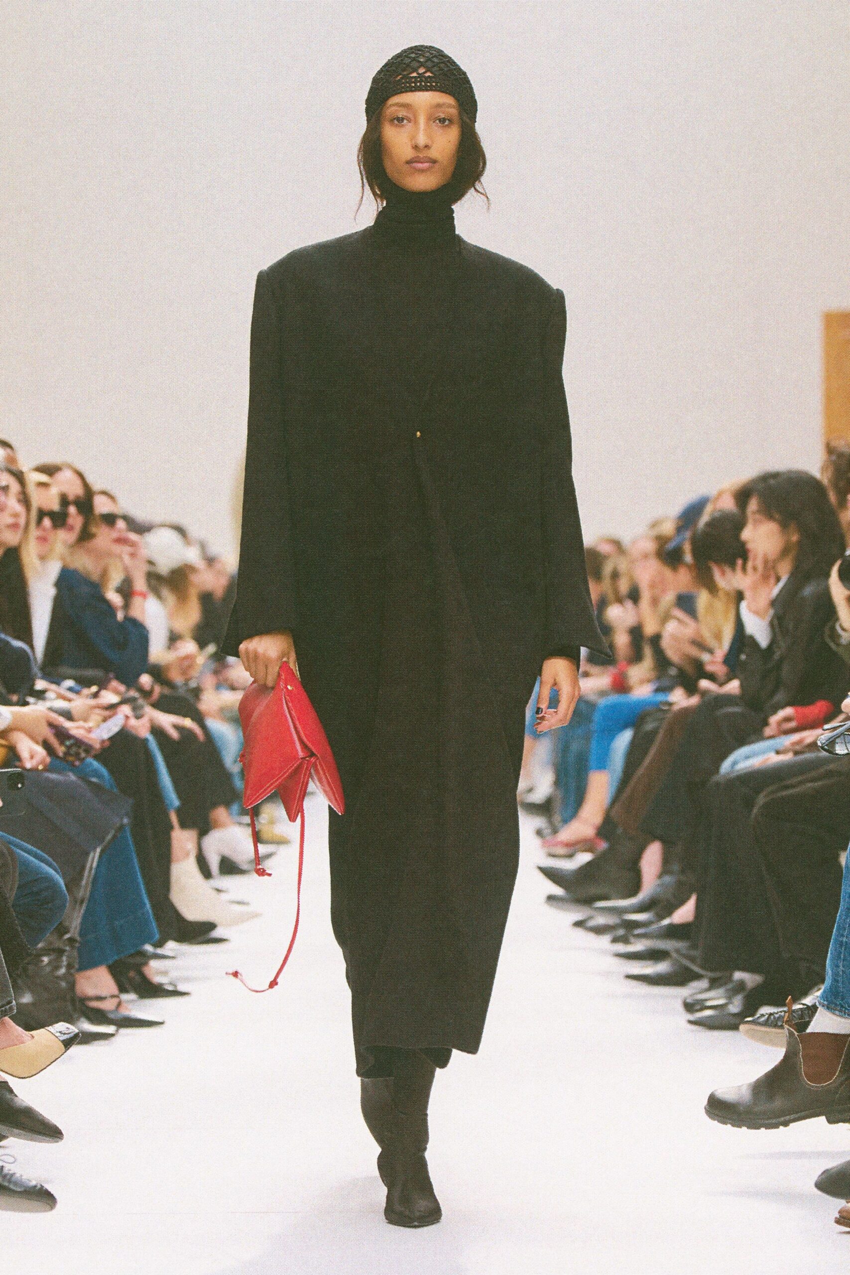 black cotton long-sleeve high-neck fitted straight-leg maxi dress