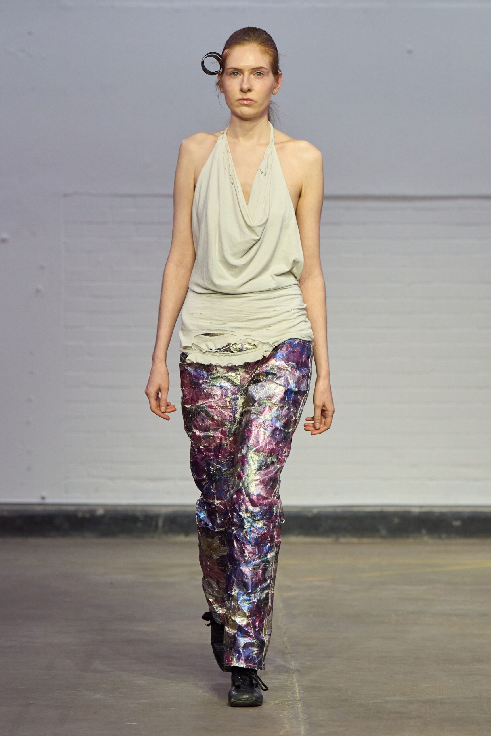 multi cotton fitted distressed pants