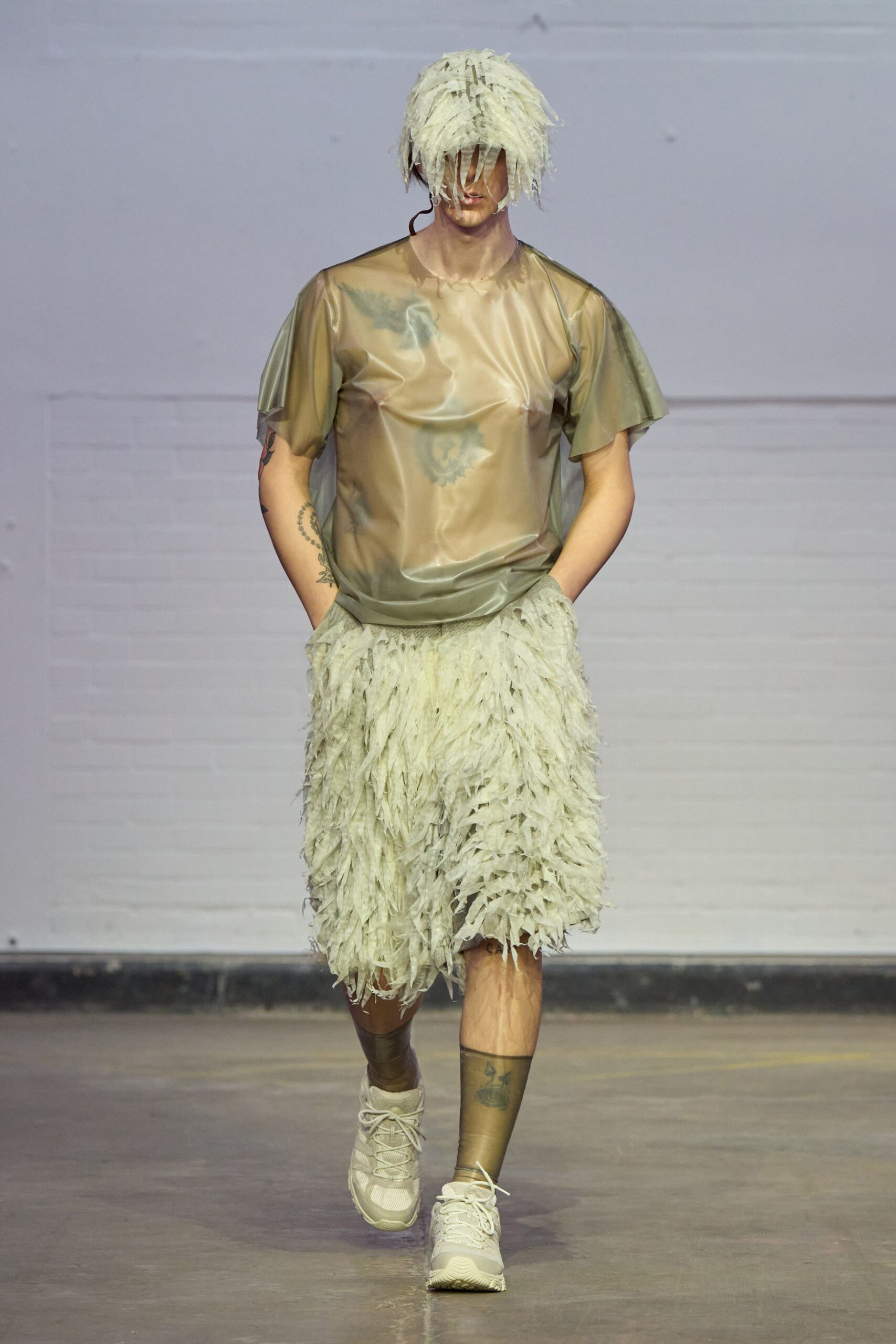 green feather fitted fringed shorts