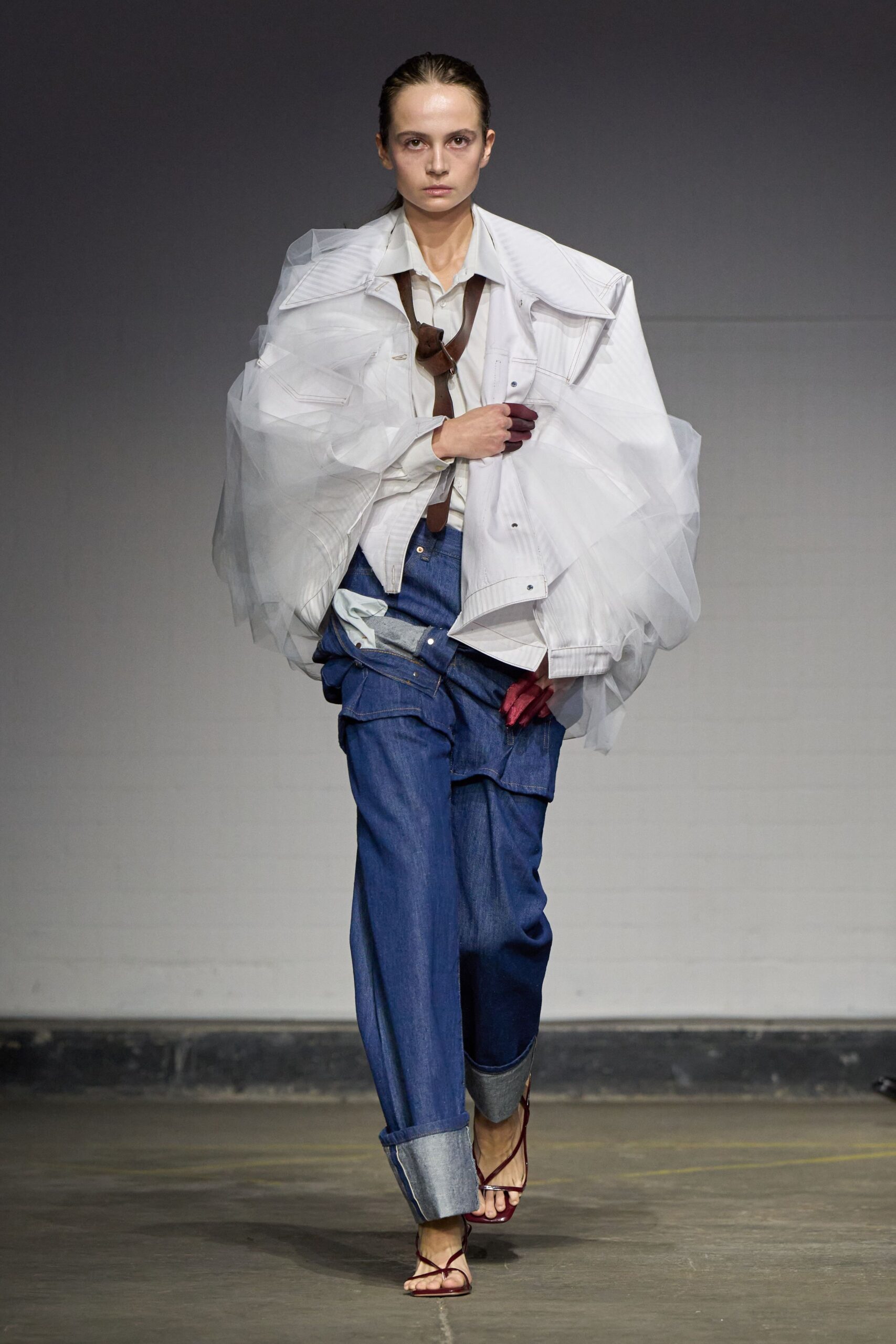 white cotton long-sleeve collared oversized layered flowing jacket