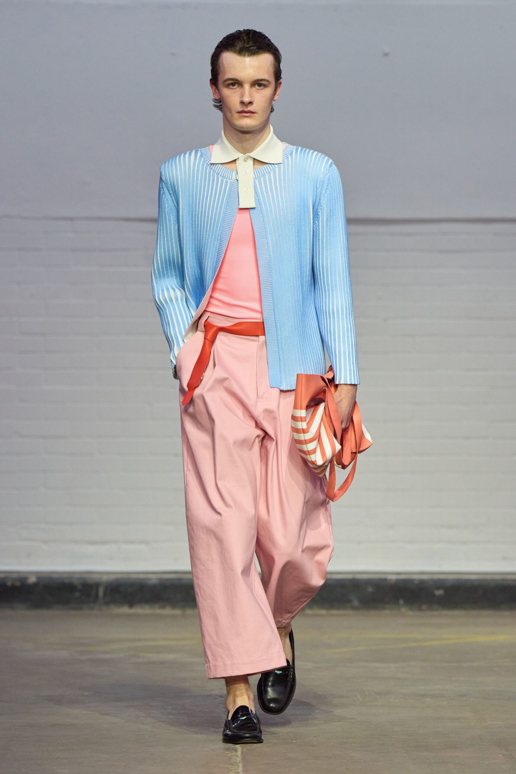 coral striped bag
