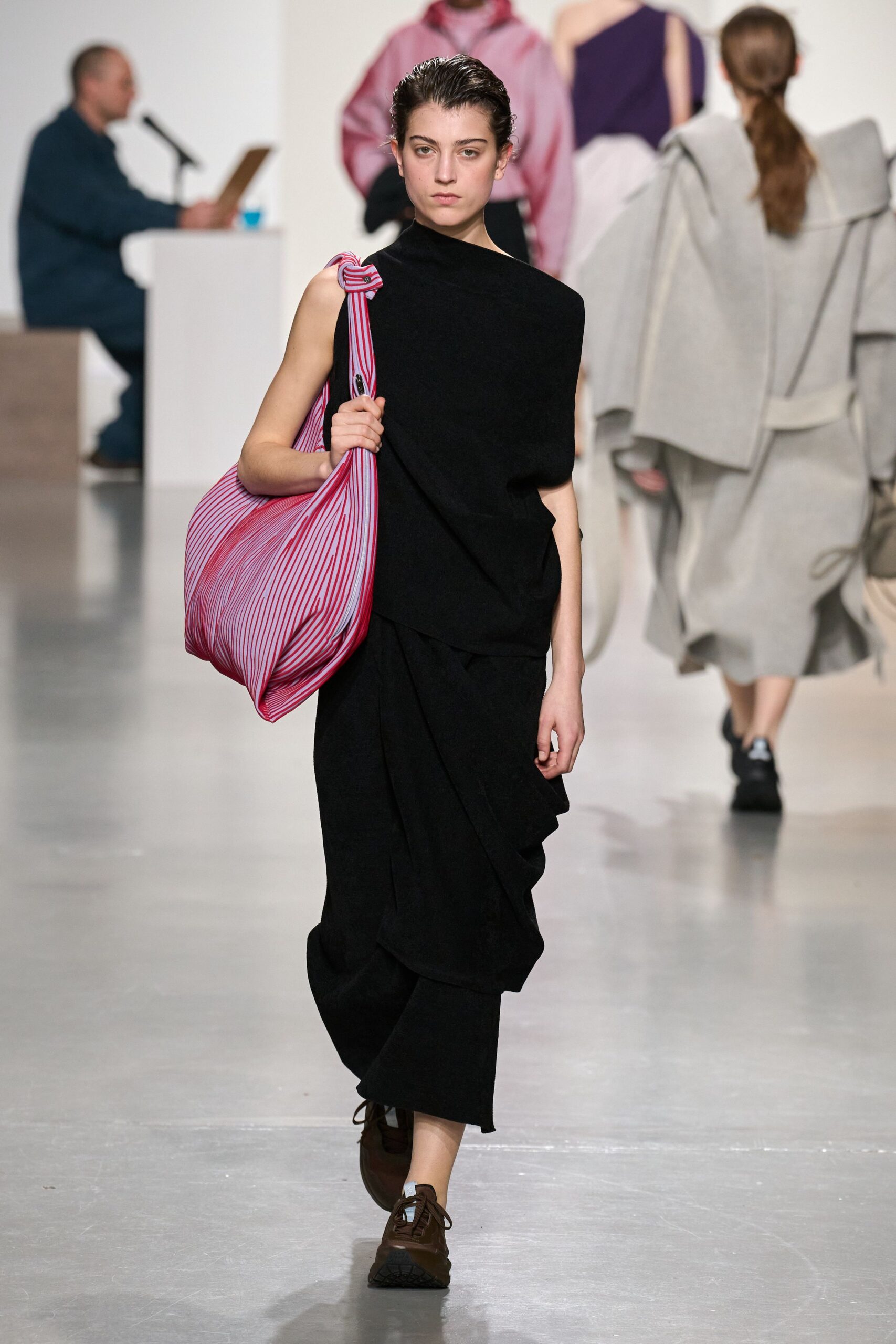 pink striped bag