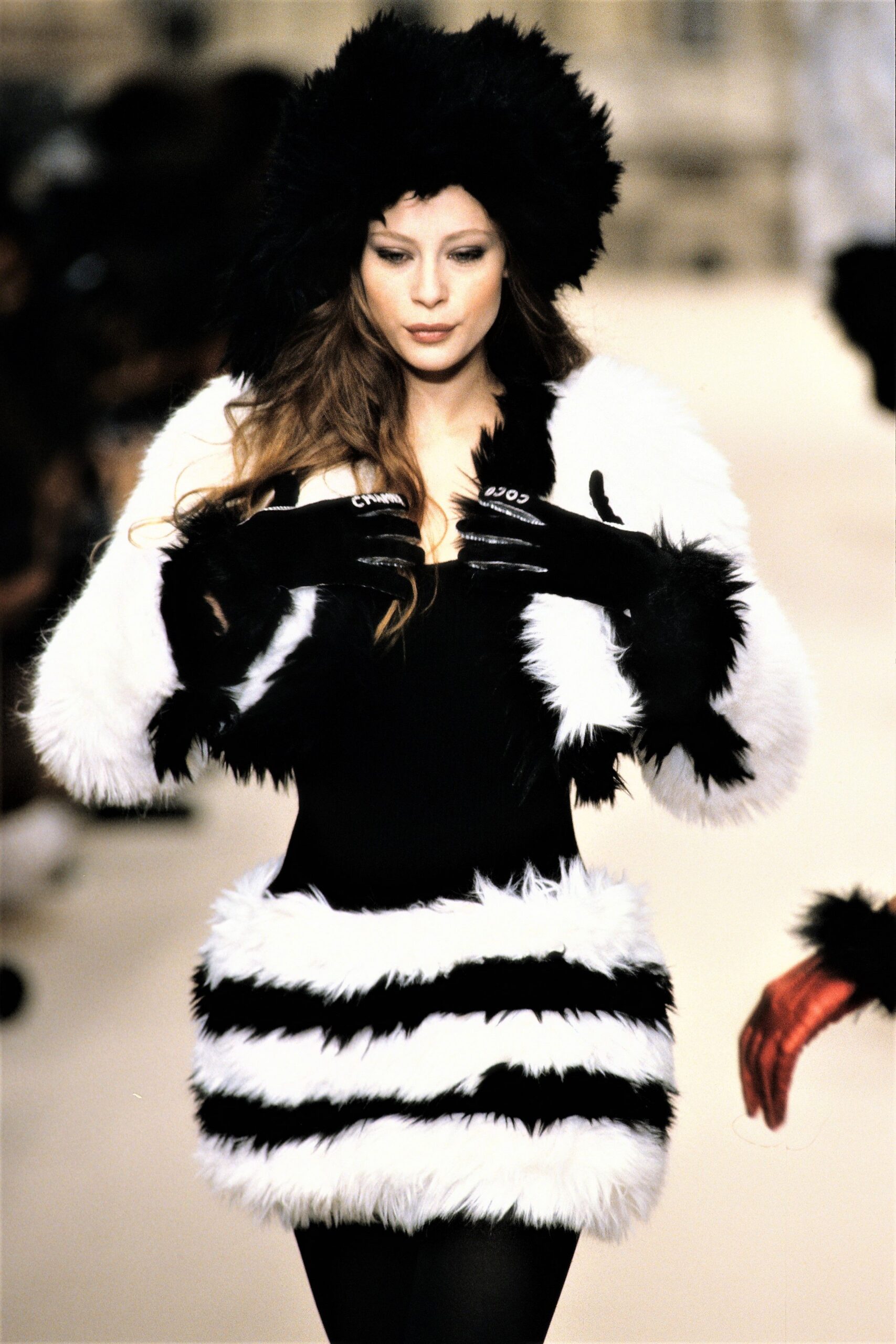 black and white fur dress and coat