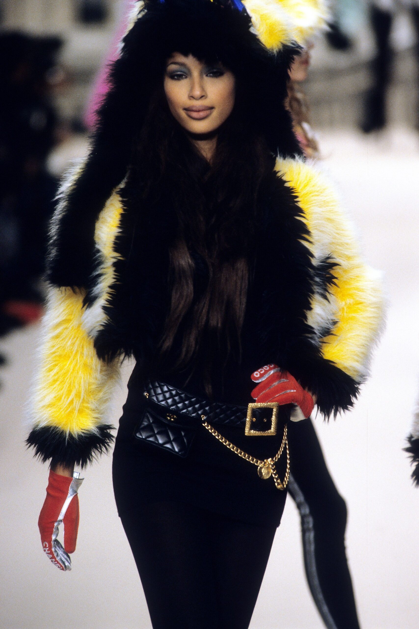 fur coat with mini dress