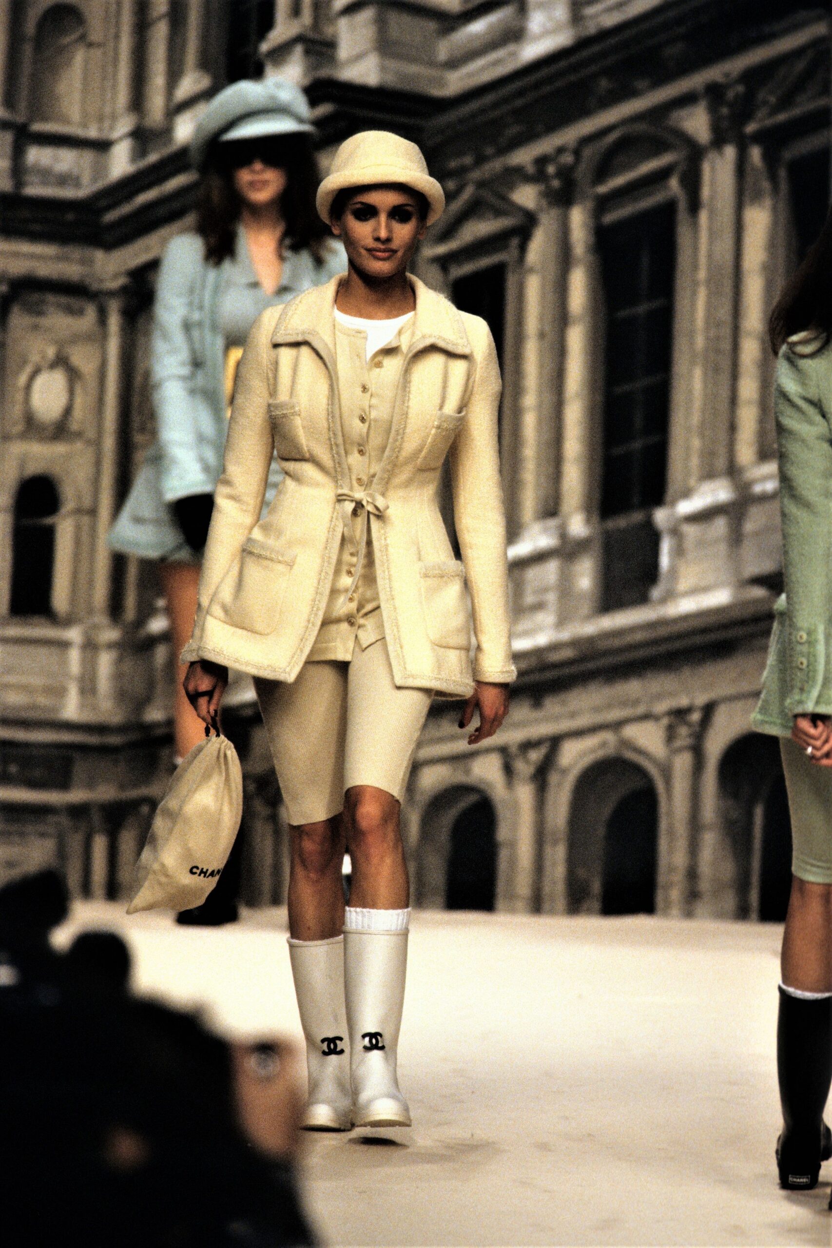 beige wool jacket with shorts
