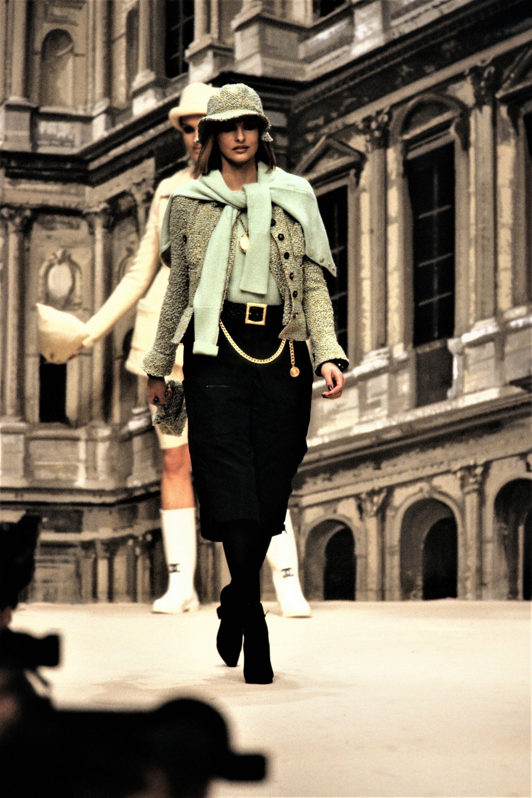 gray wool fitted jacket with black pants