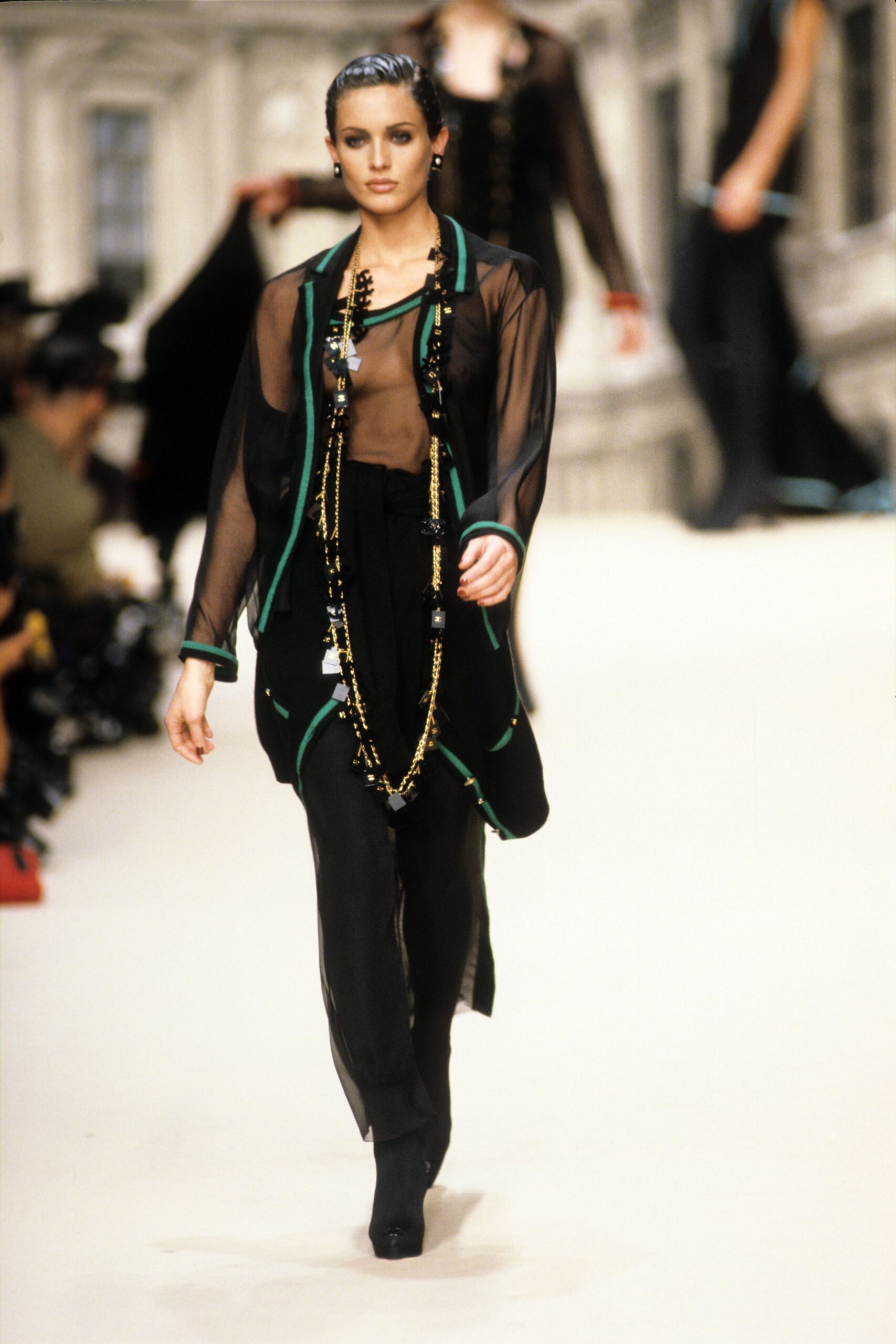 black silk fitted top and pants