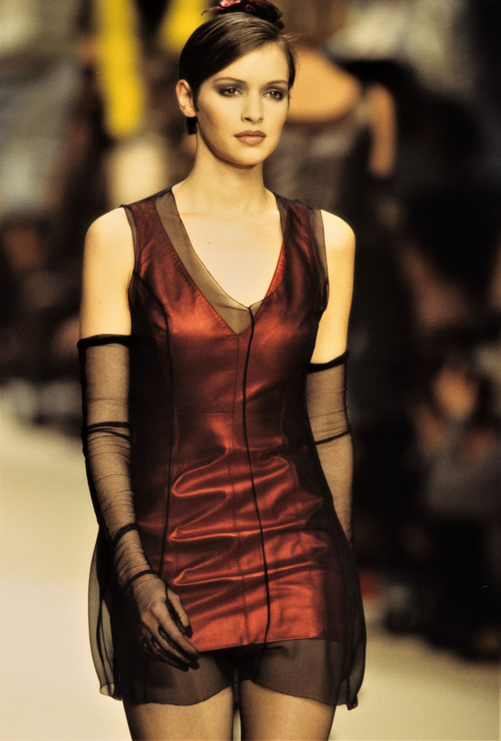 red silk sleeveless mini dress