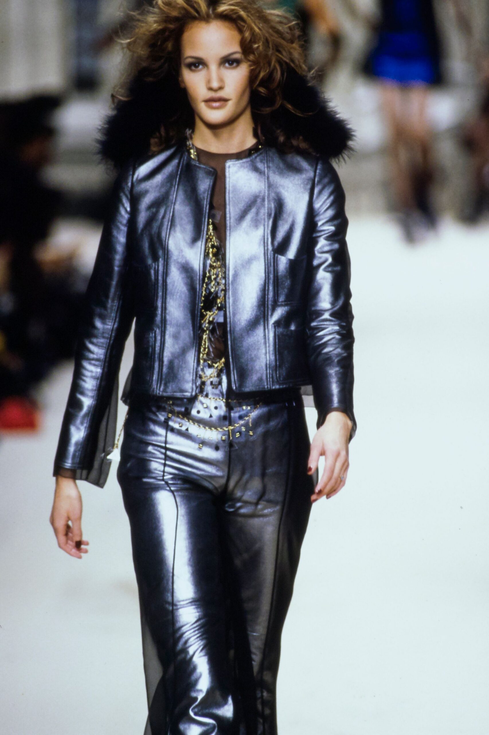 black leather fitted jacket and pants