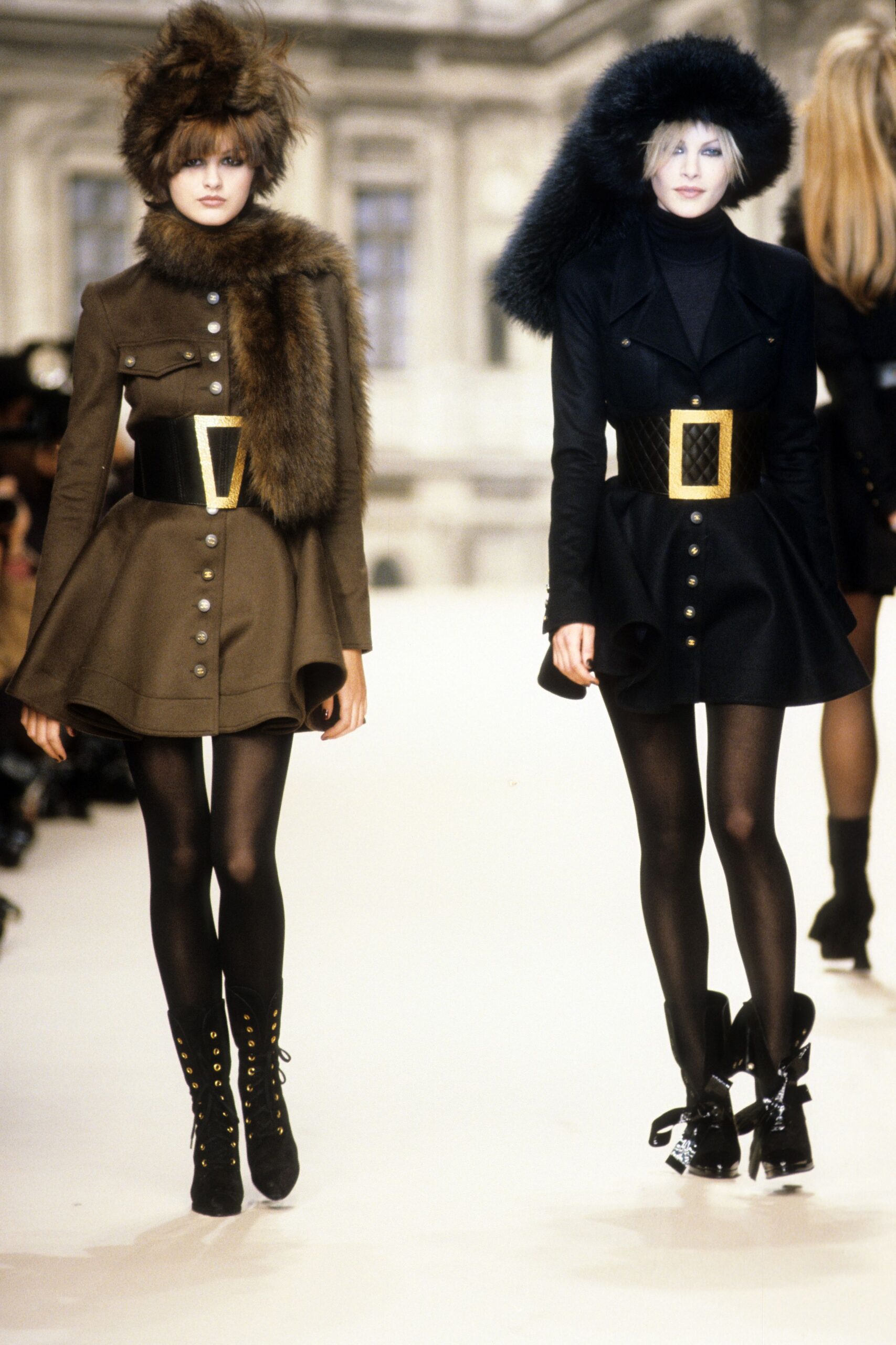 brown and black mini dresses with boots