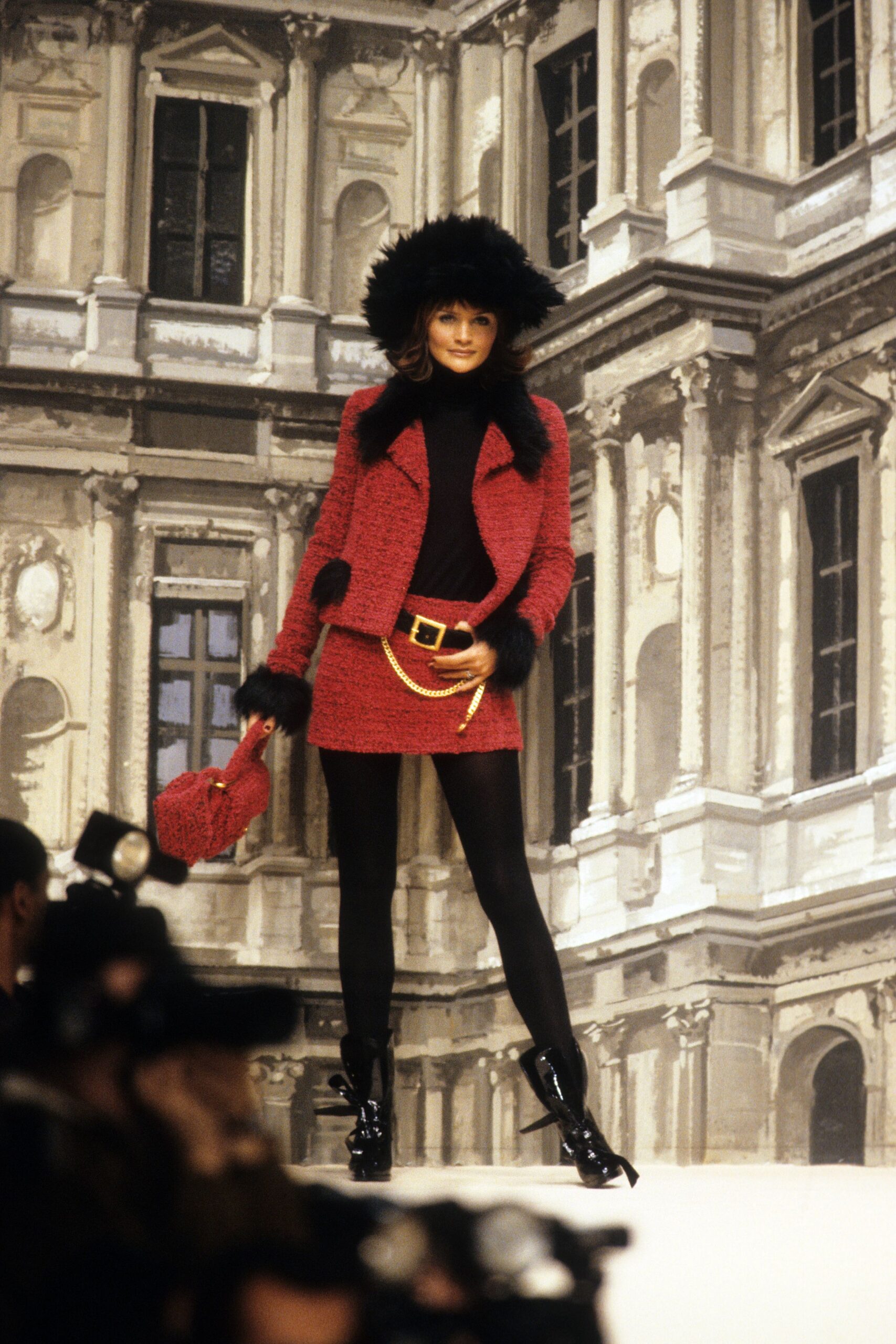 red tweed jacket and skirt