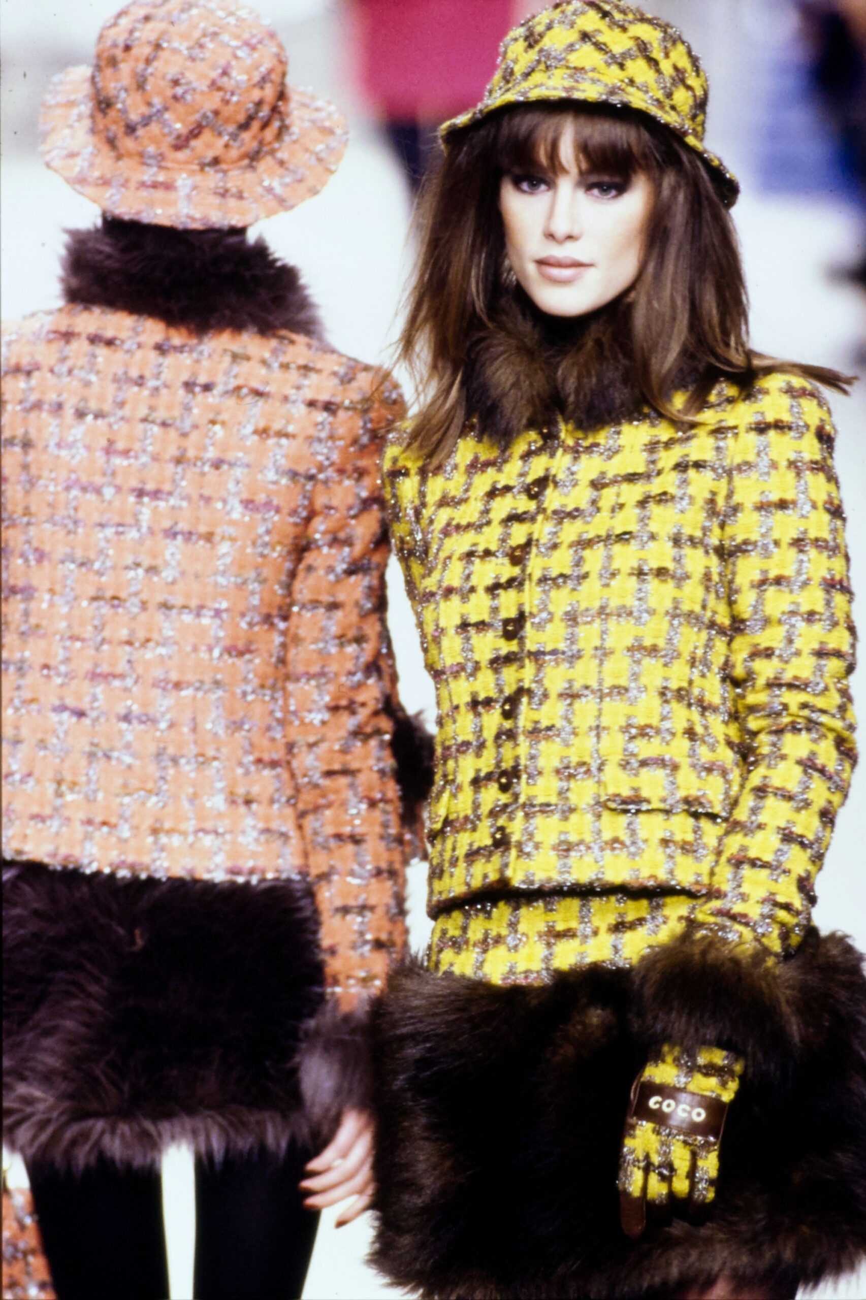 yellow tweed jacket and skirt