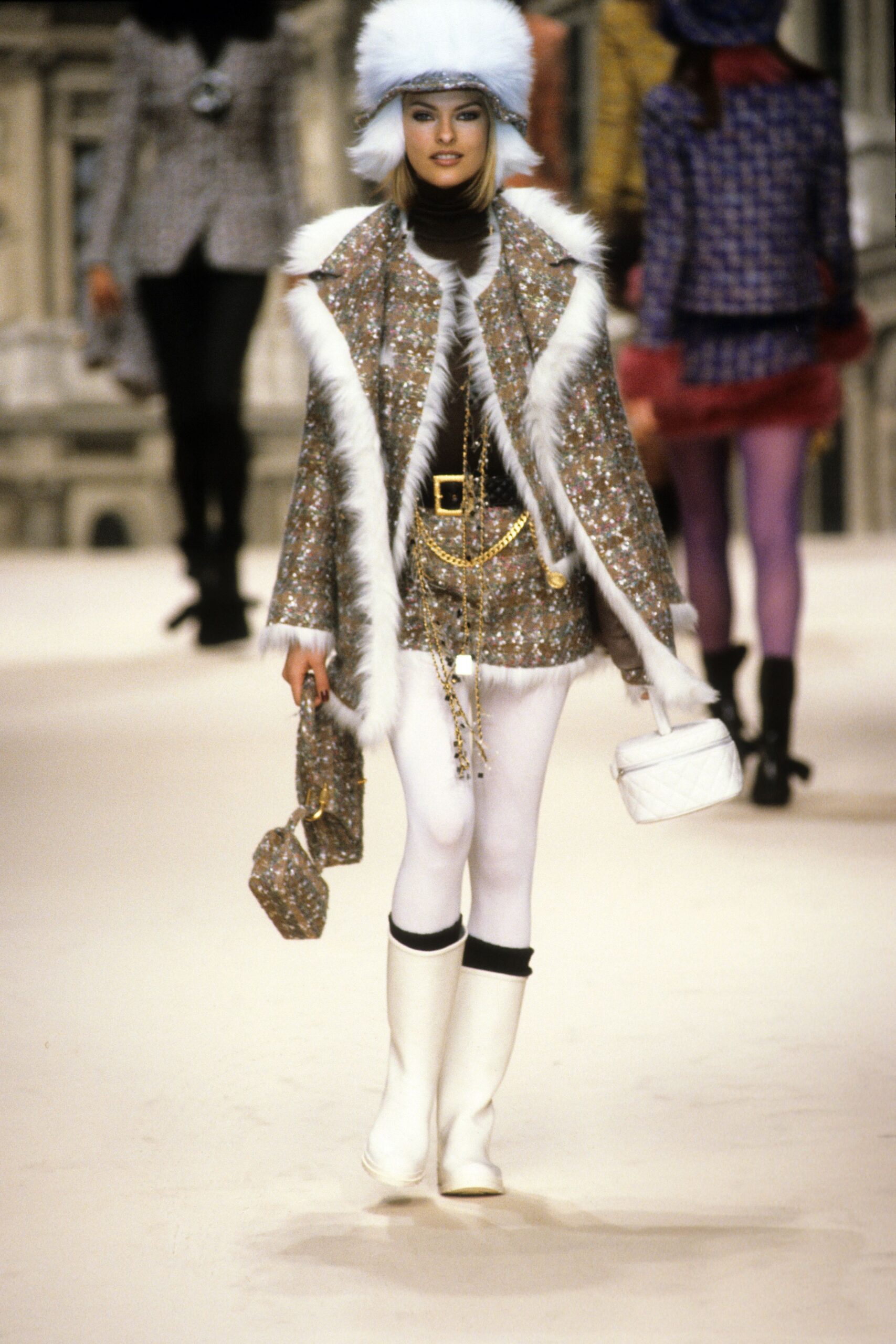 gray and white layered coat