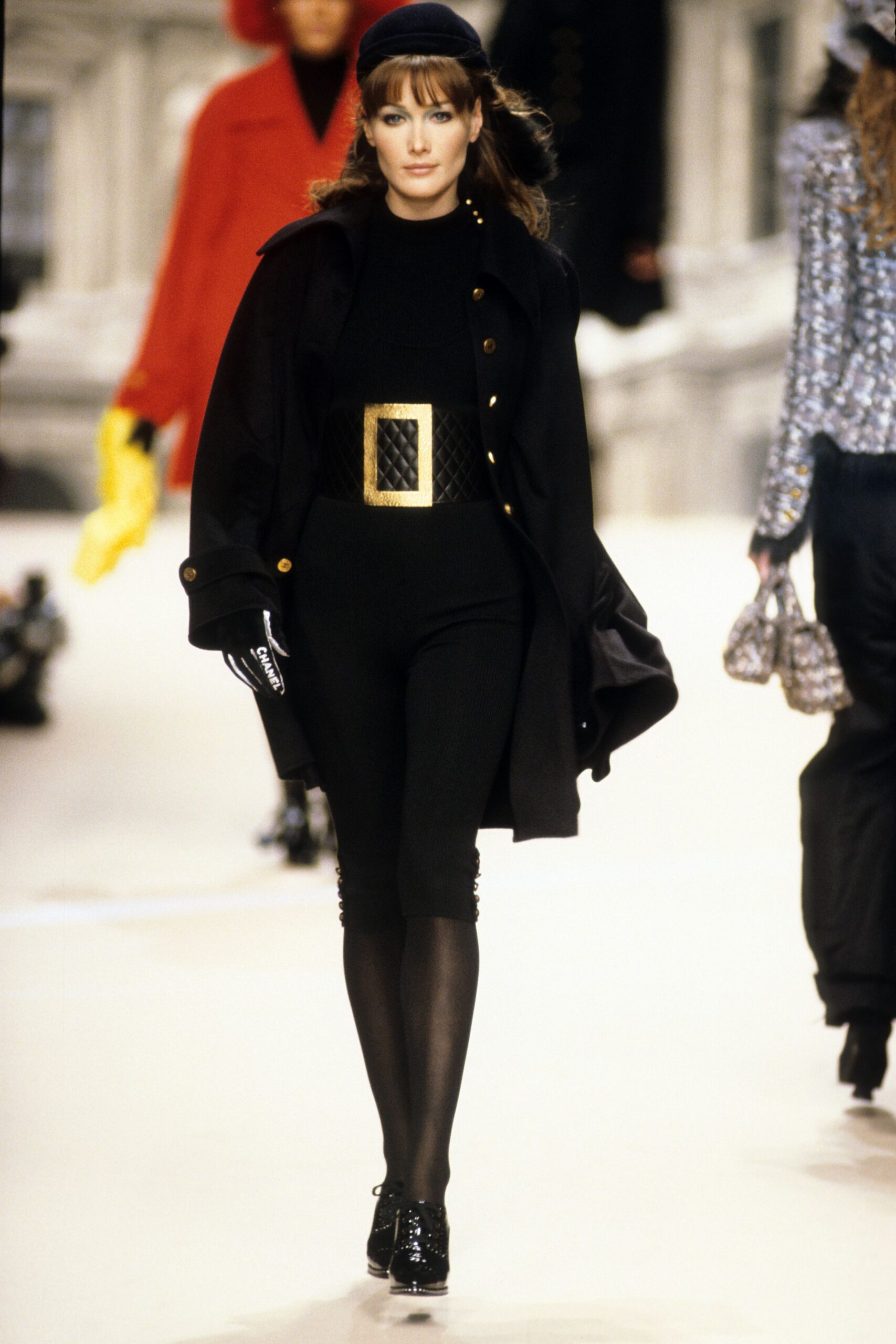 black wool coat and bodysuit