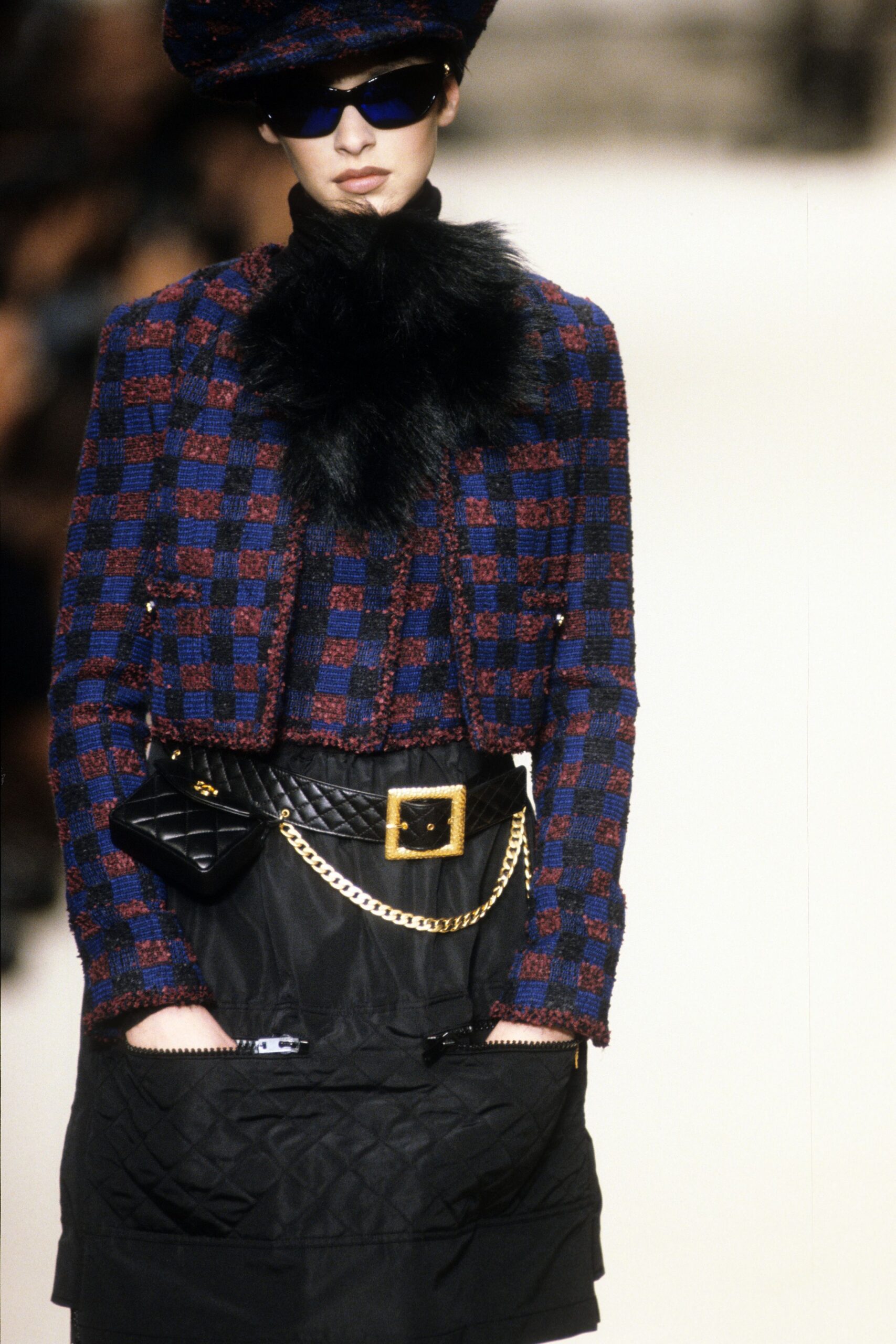 fitted tweed jacket with black top
