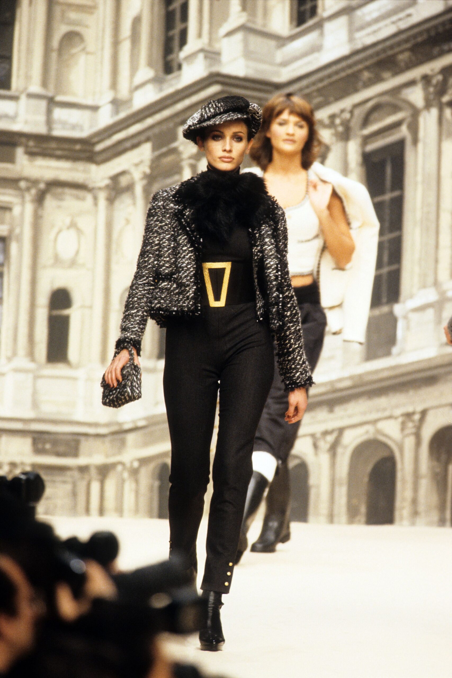 black and white tweed jacket outfit