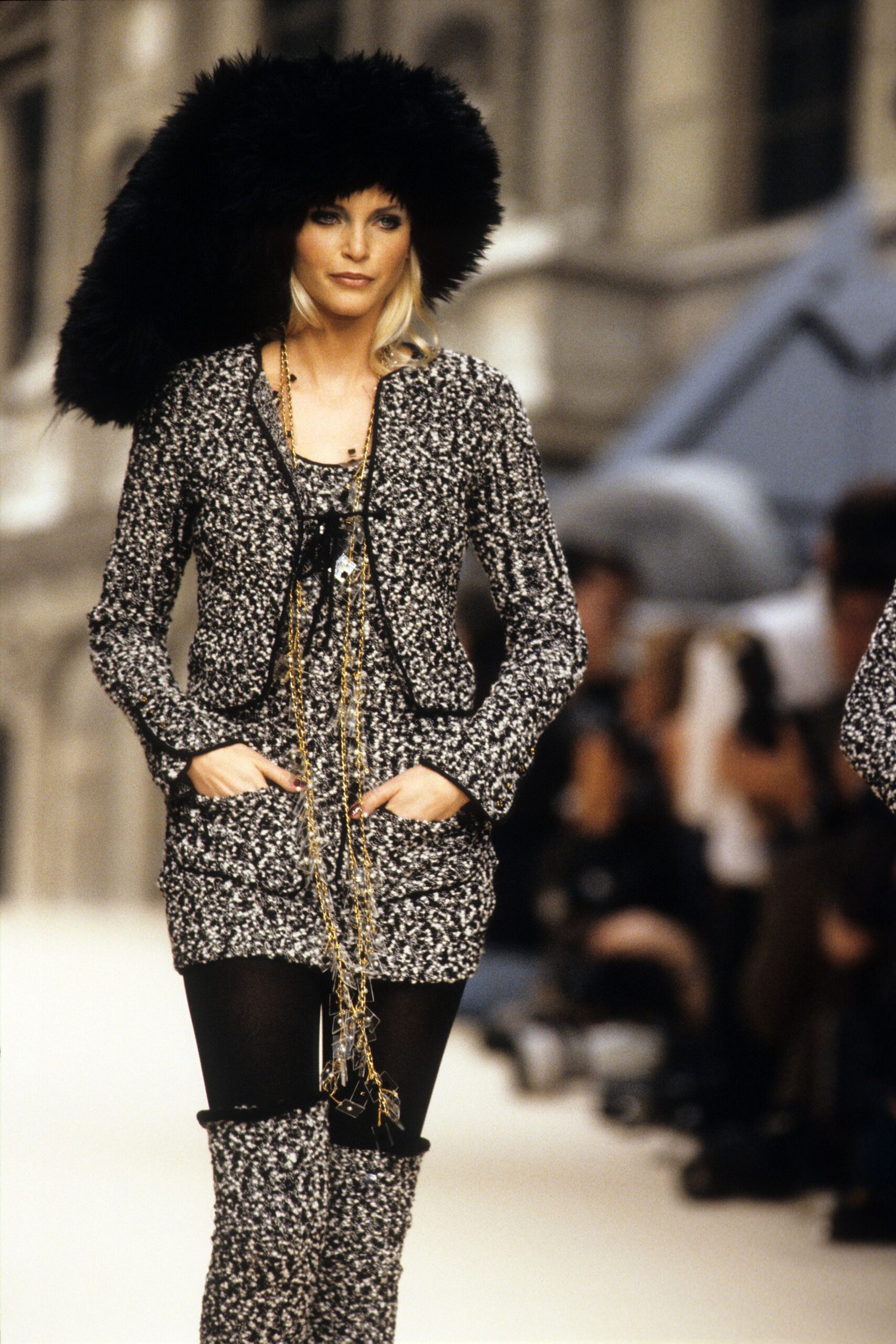 black and white tweed jacket and skirt