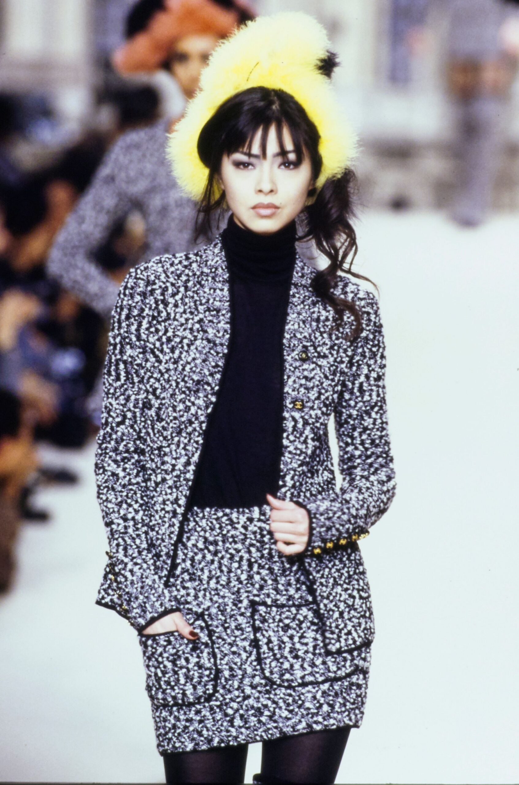 black and white tweed blazer and skirt