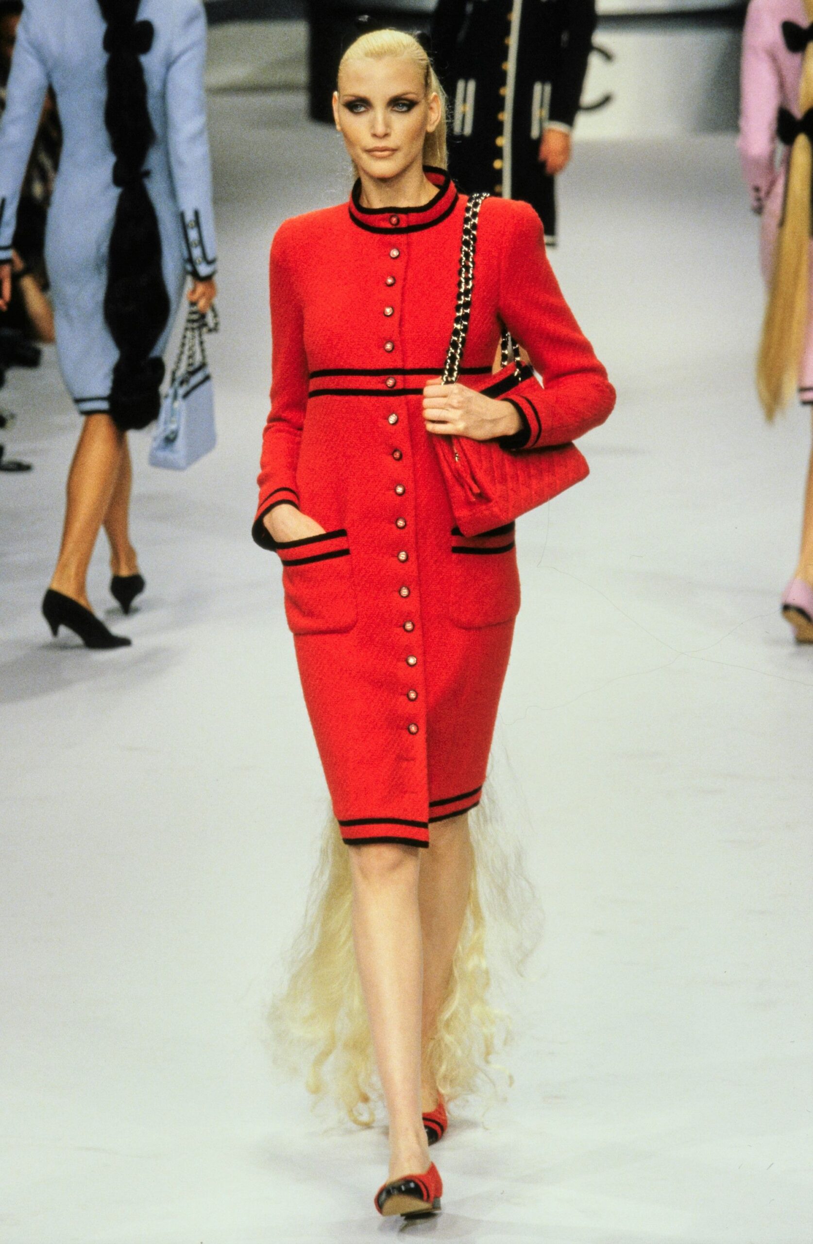 fitted red midi dress