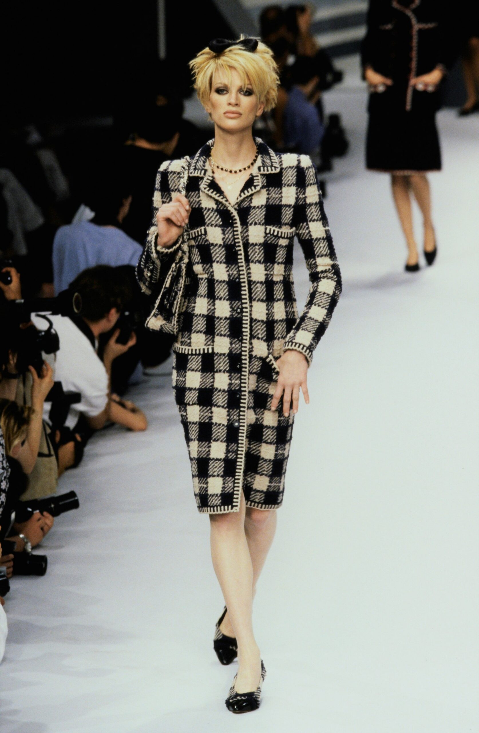 black and white checked mini dress