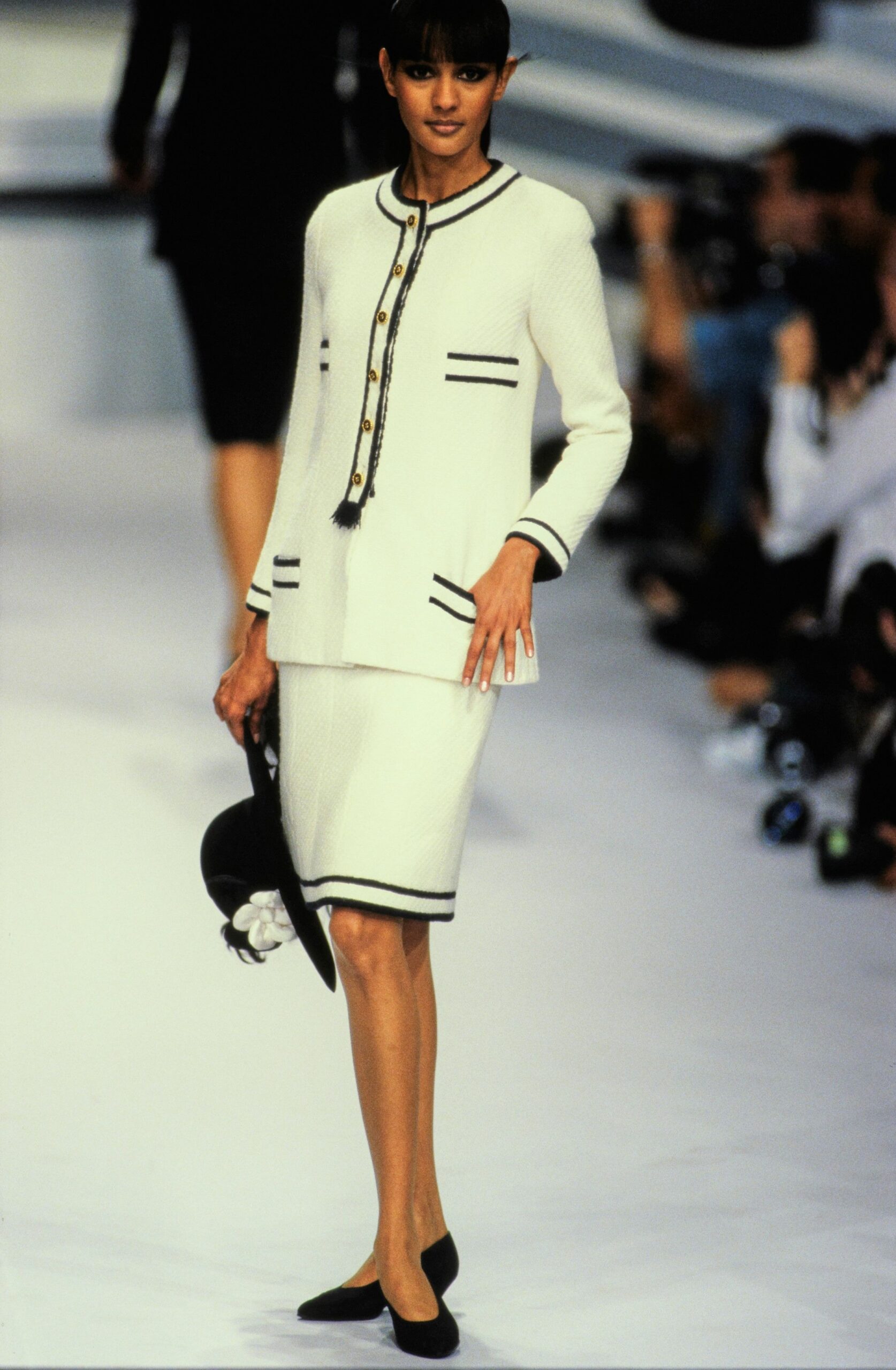 black and white fitted blazer and skirt