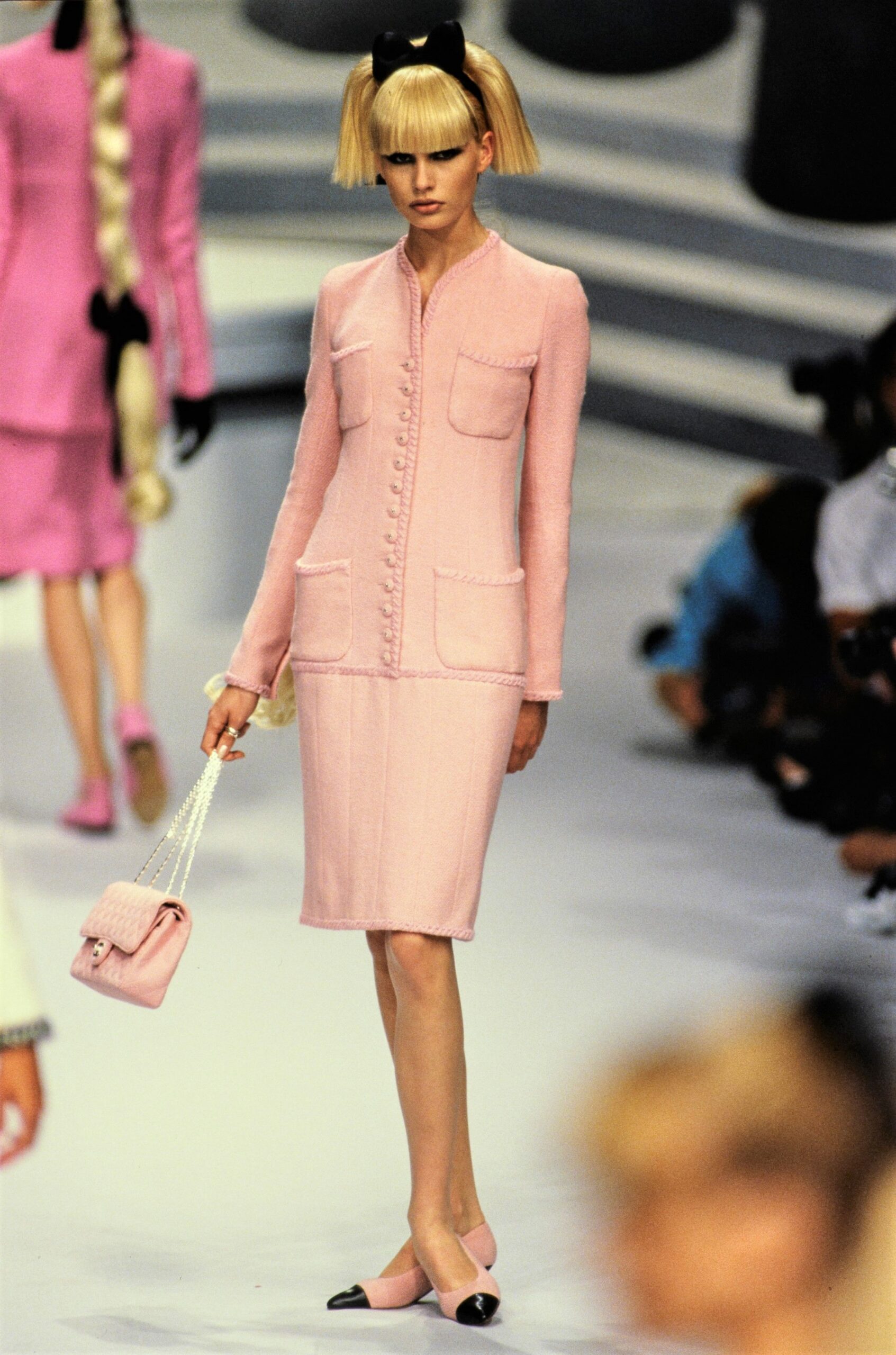 pink tweed fitted dress