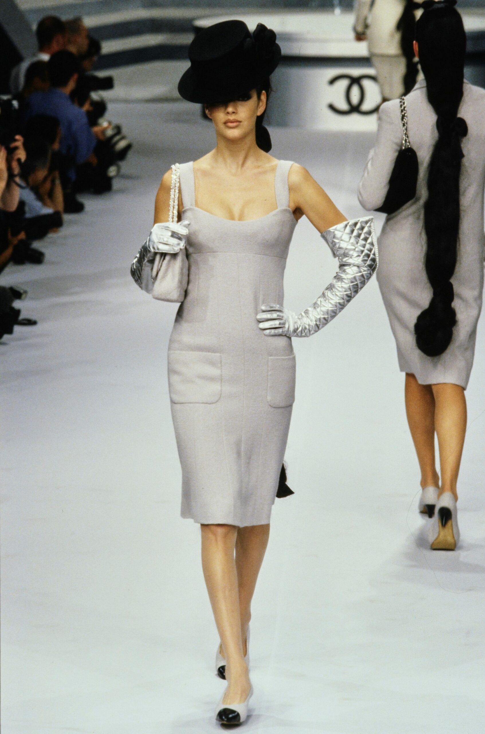 gray fitted mini dress with accessories