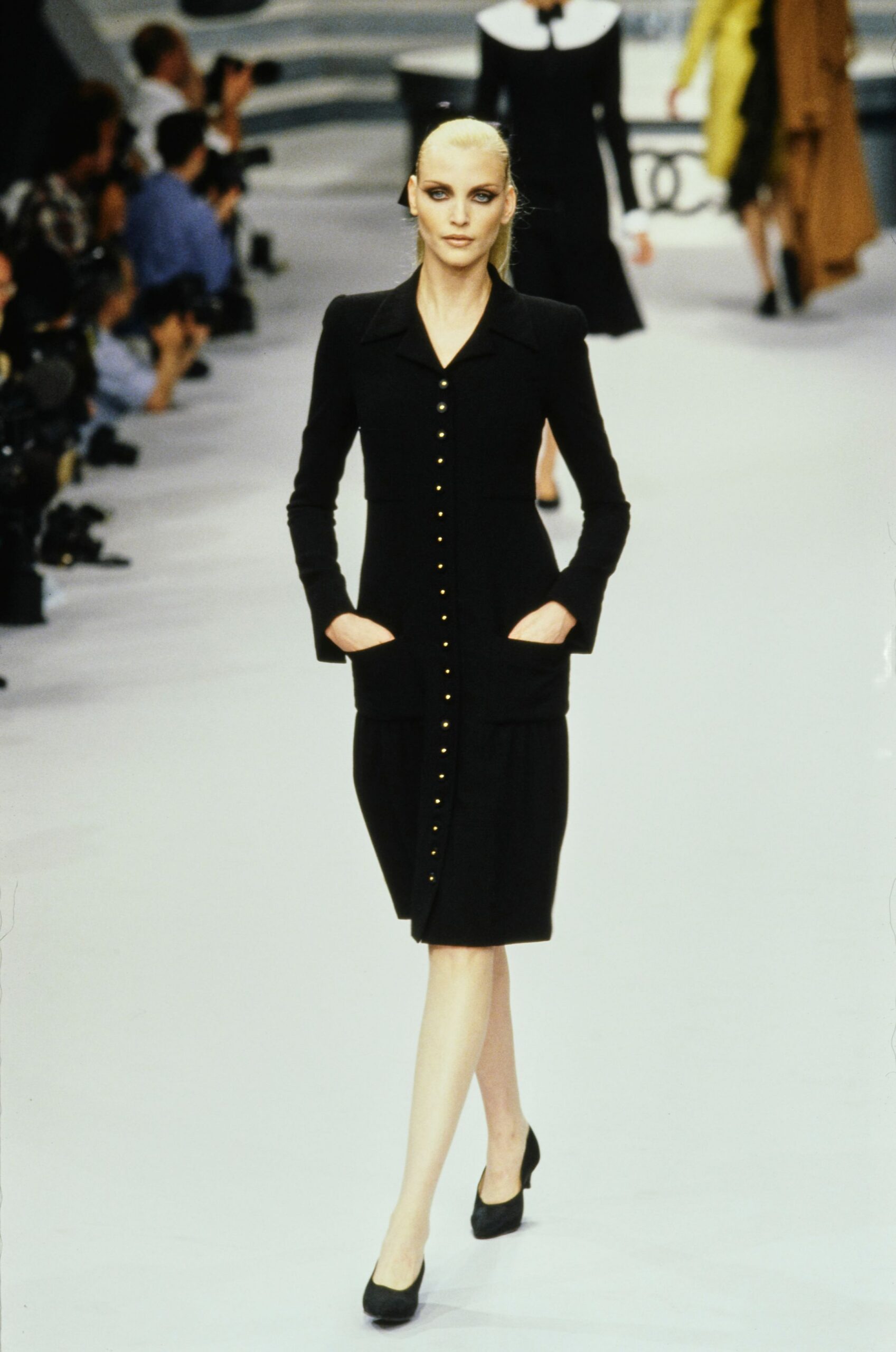 black fitted midi dress with buttons