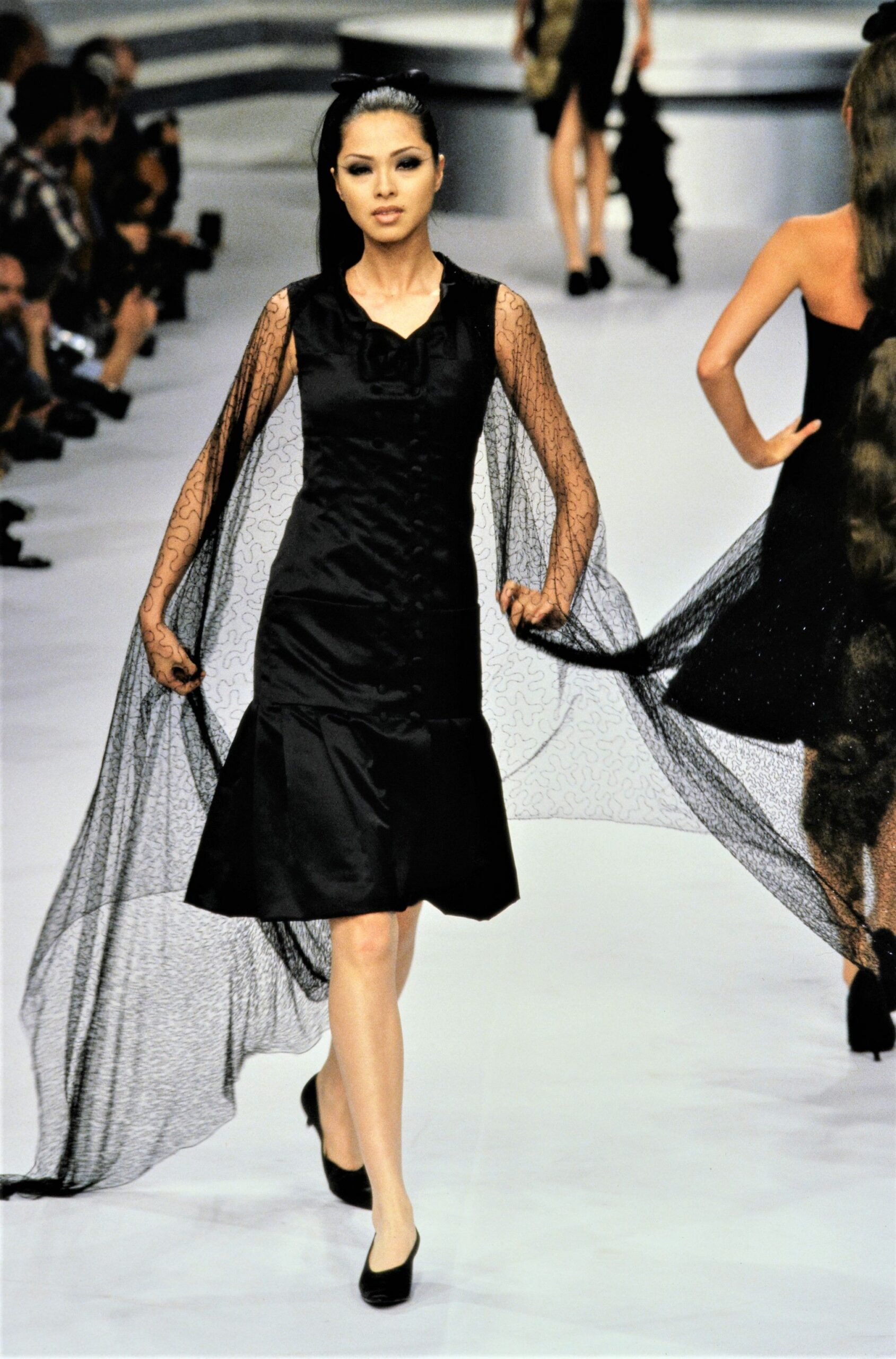 black silk sleeveless dress