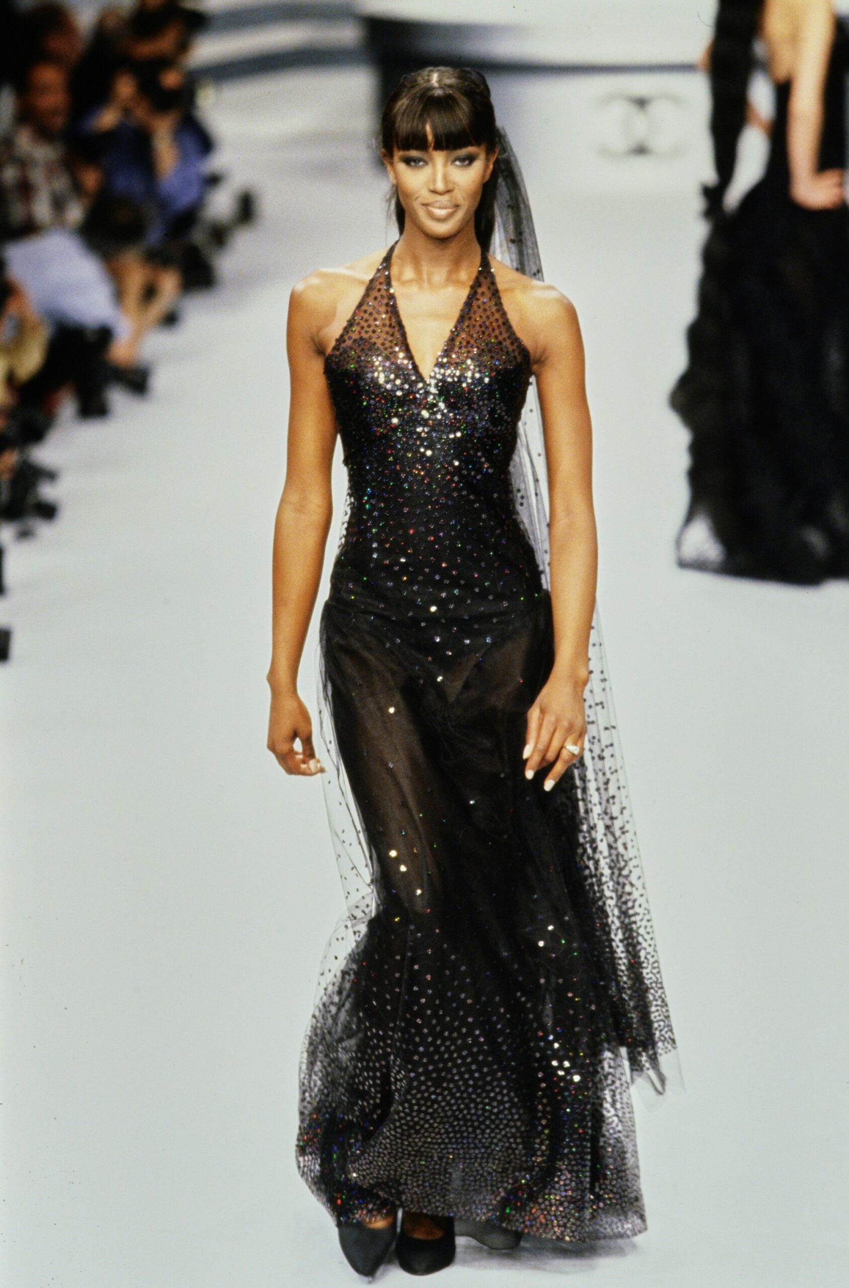 black sequined halter gown
