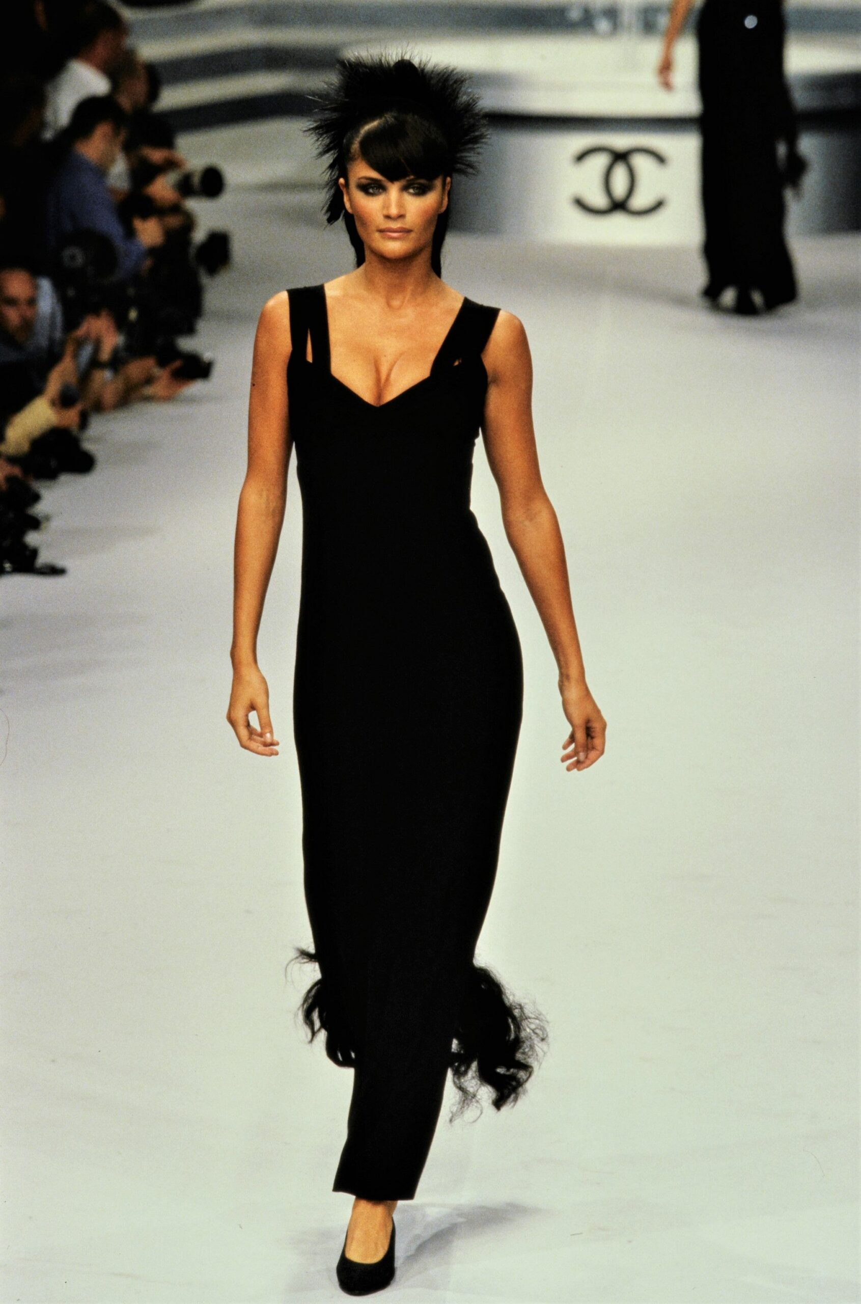 black silk sleeveless gown