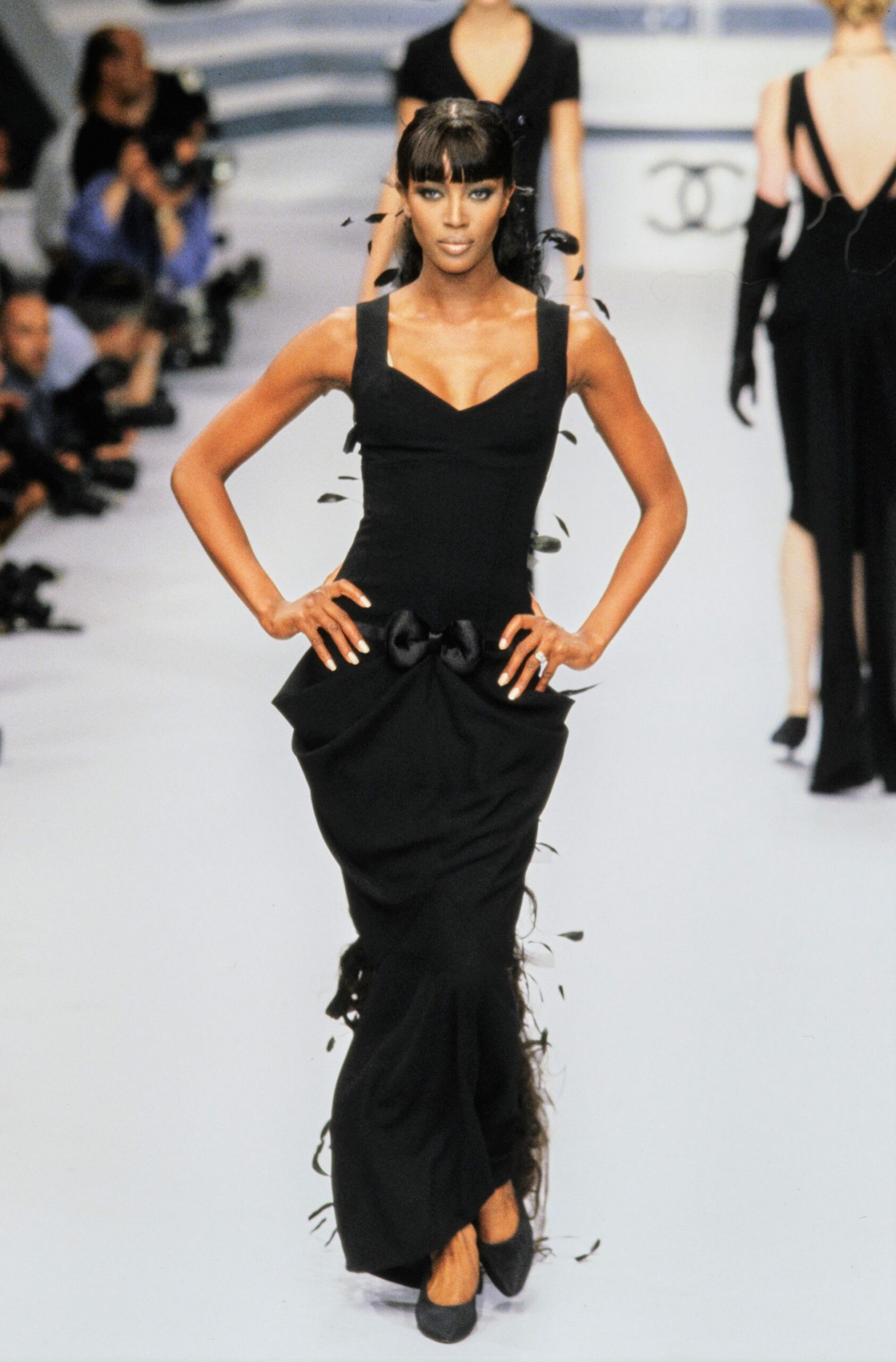 black silk sleeveless gown