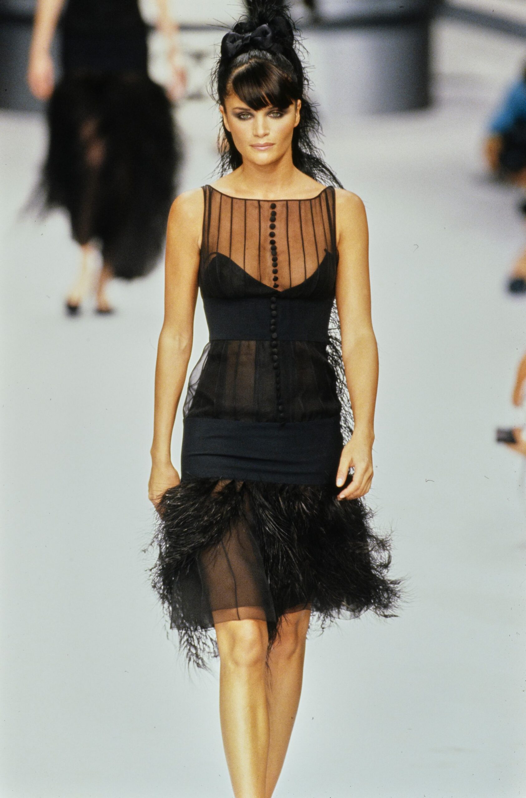 black sheer ruffled mini dress