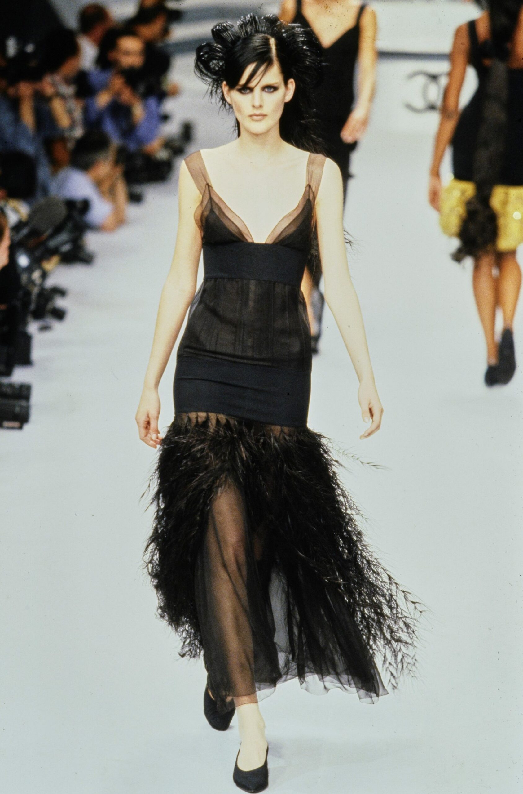 black silk feather dress