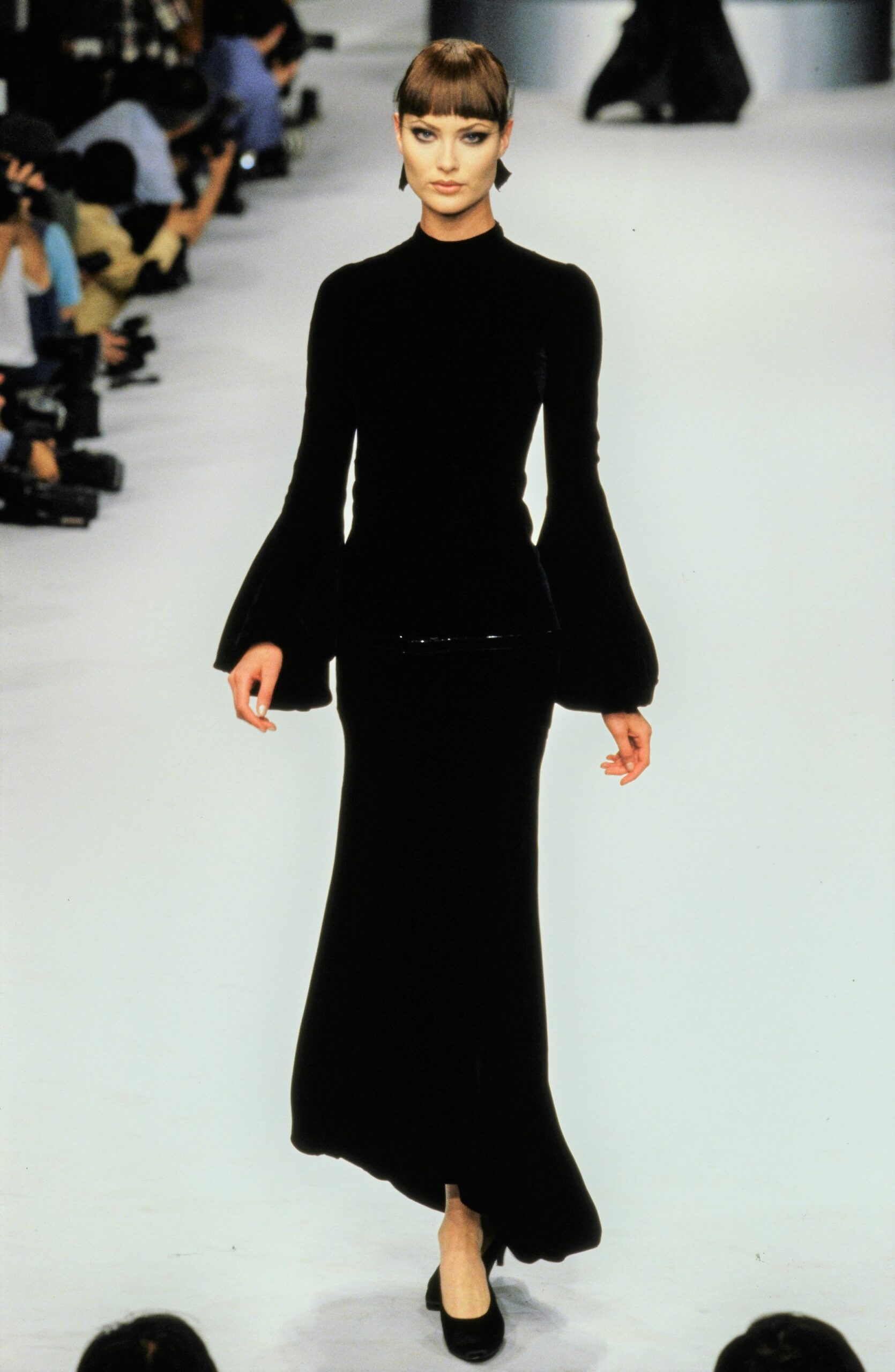 black velvet long-sleeve gown
