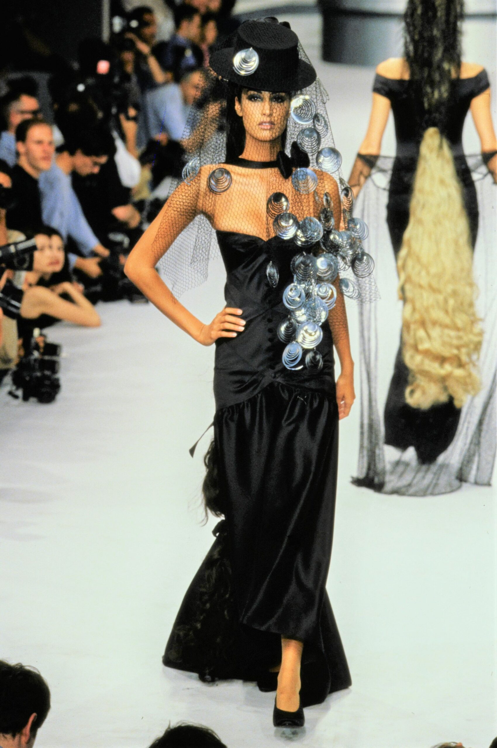 black silk strapless gown