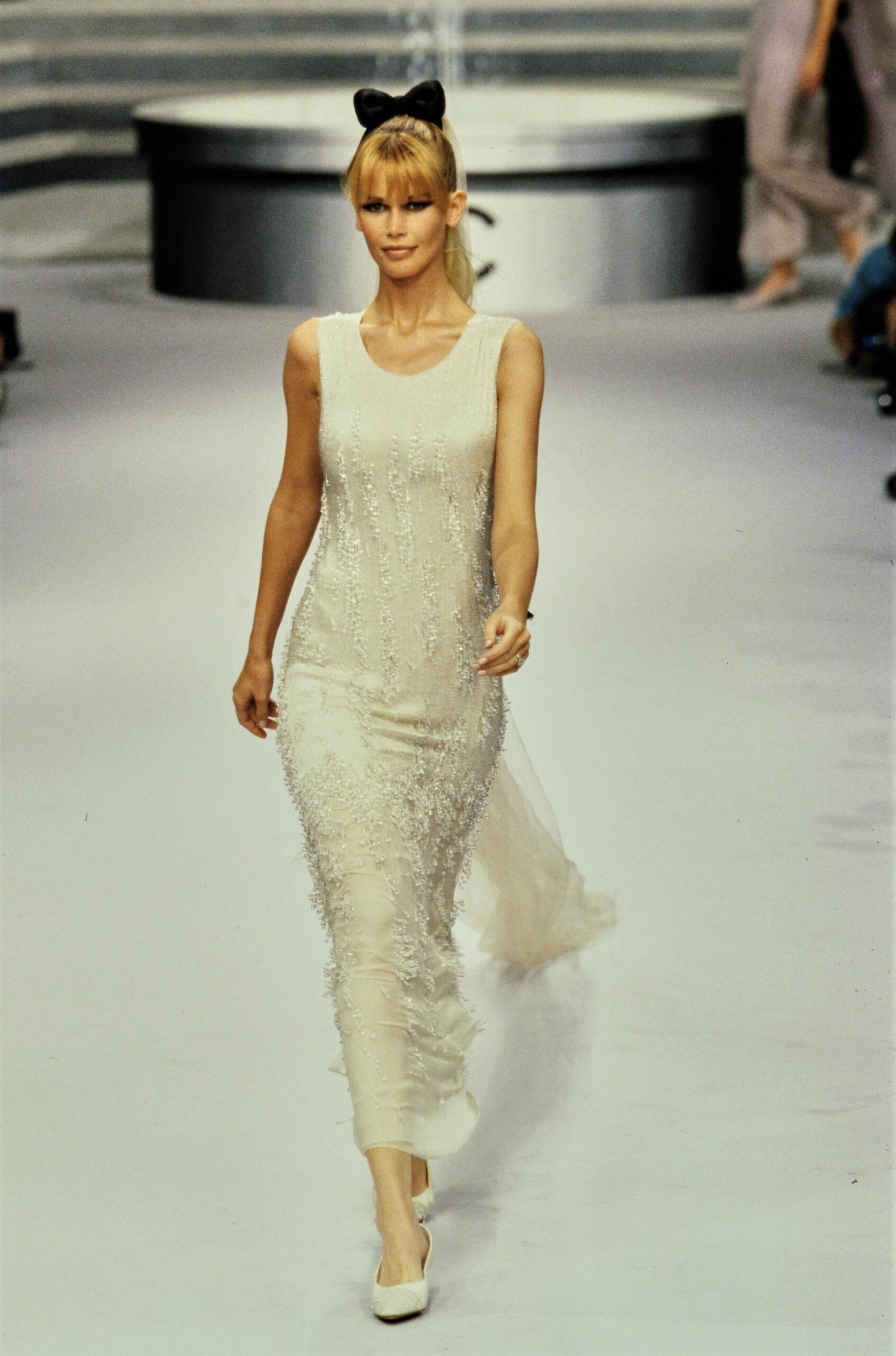 white beaded silk gown