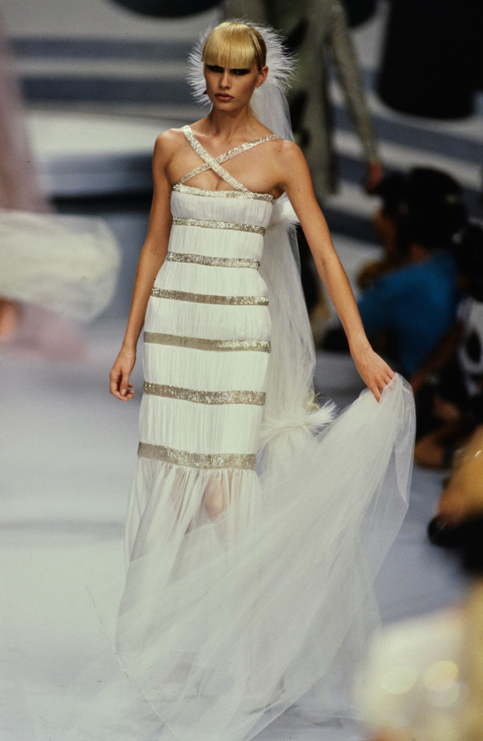 white silk tulle gown
