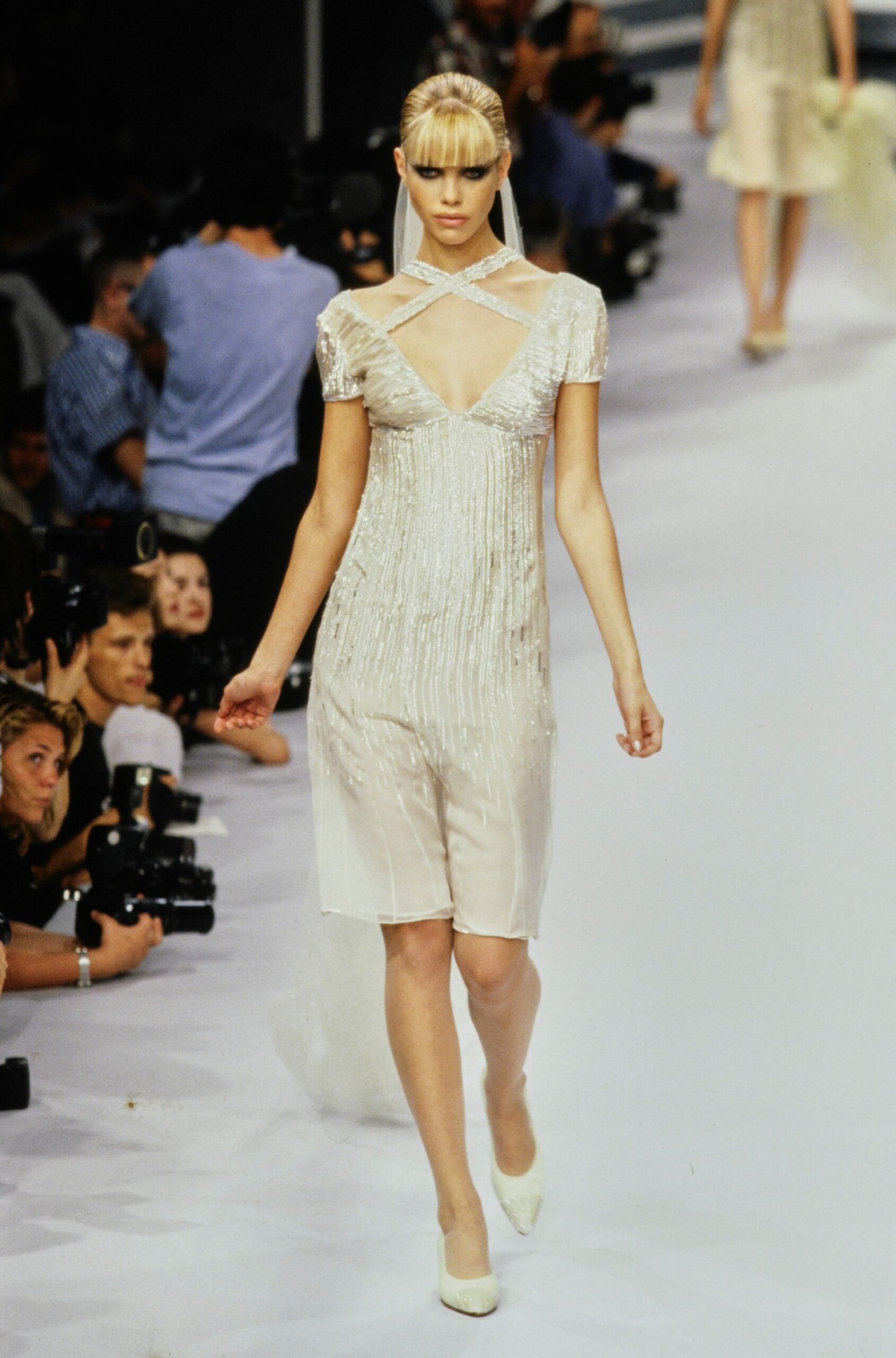 beige gold embellished dress