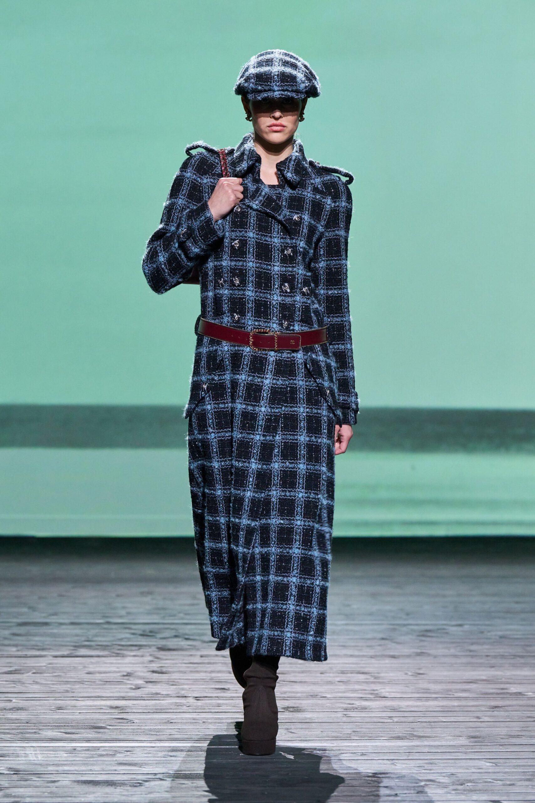 blue checked wool coat
